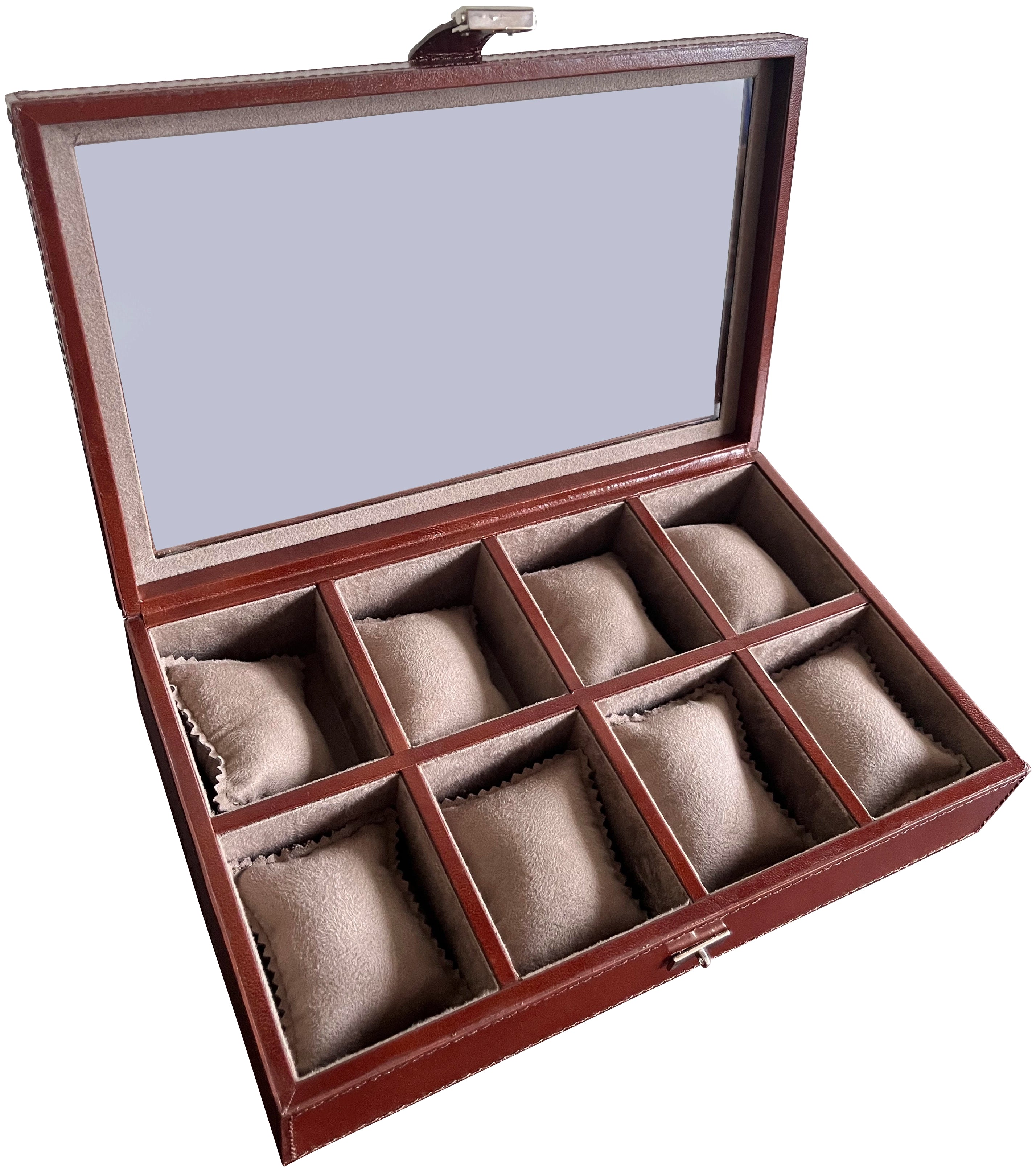 Premium 8-Slot Leather Watch Case for Men & Women - Genuine Brown Leather Watch Box Organizer - Perfect for Travel, Storage & Display of Luxury Watches