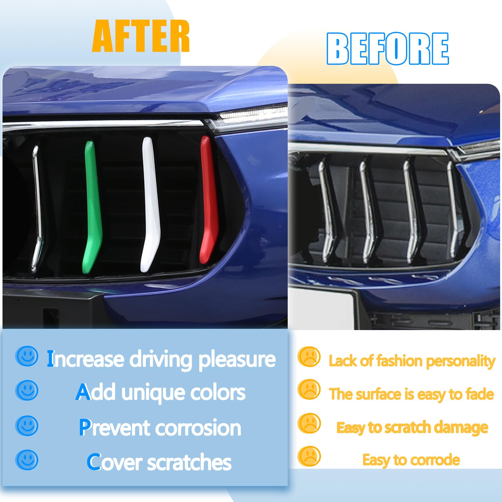 Maserati Levante Front Grill Decoration Strips Trim - 3PCS Chrome Grille Insert for 2016-2021 Models | Car Exterior Accessories for Luxury SUV Customization & Styling