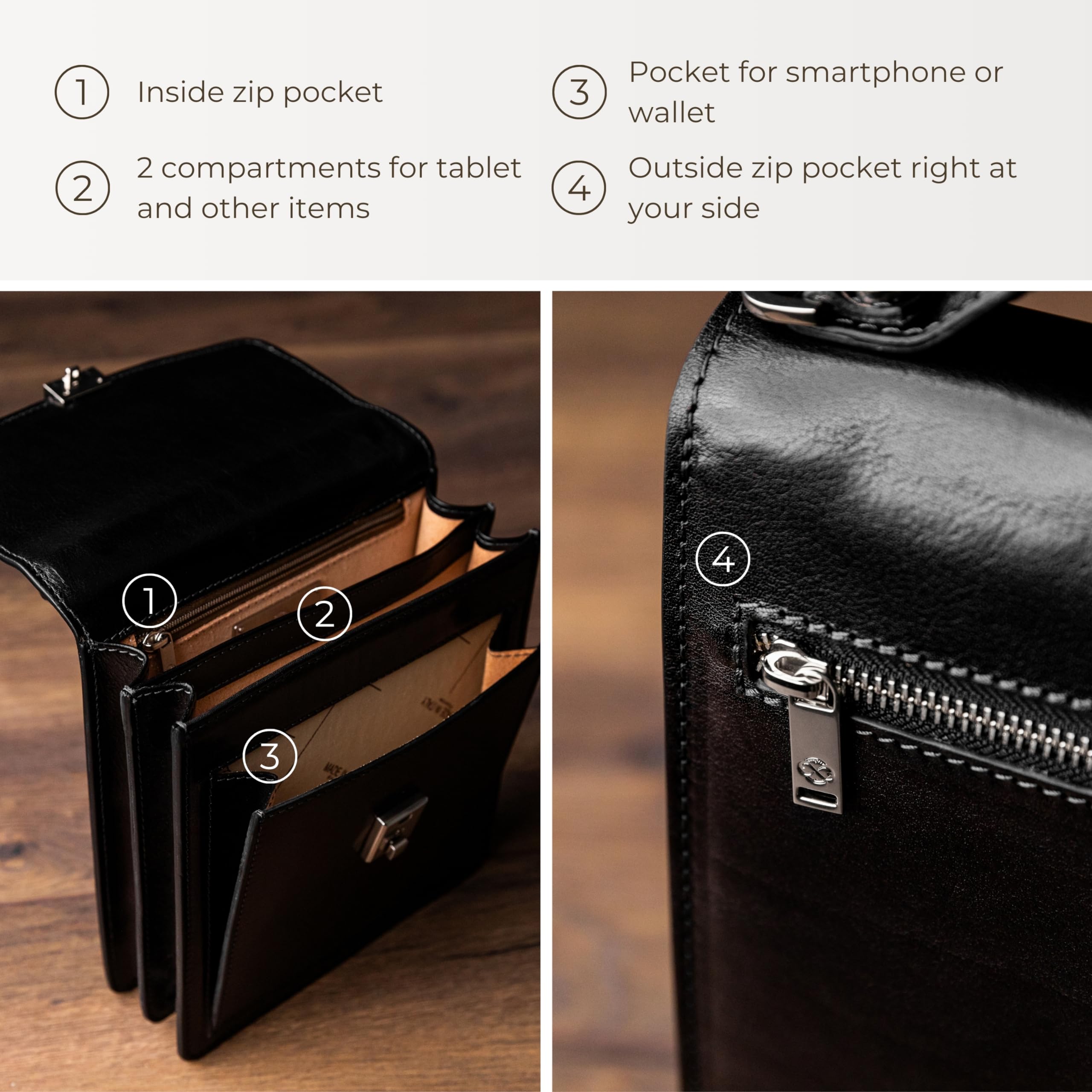 Premium Italian Leather Messenger Bag for Men - Durable Crossbody Briefcase with Time-Resistant Design - Perfect for Business, Travel & Daily Commute - Includes Gift Box