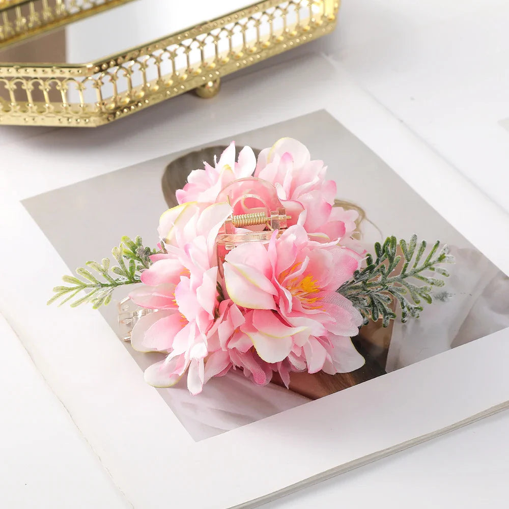 Haimeikang Large Flower Hair Clips for Women - Thick Hair Barrettes, Crab Claw Hairpins, Summer Fashion Hair Accessories for Weddings, Parties, and Everyday Wear