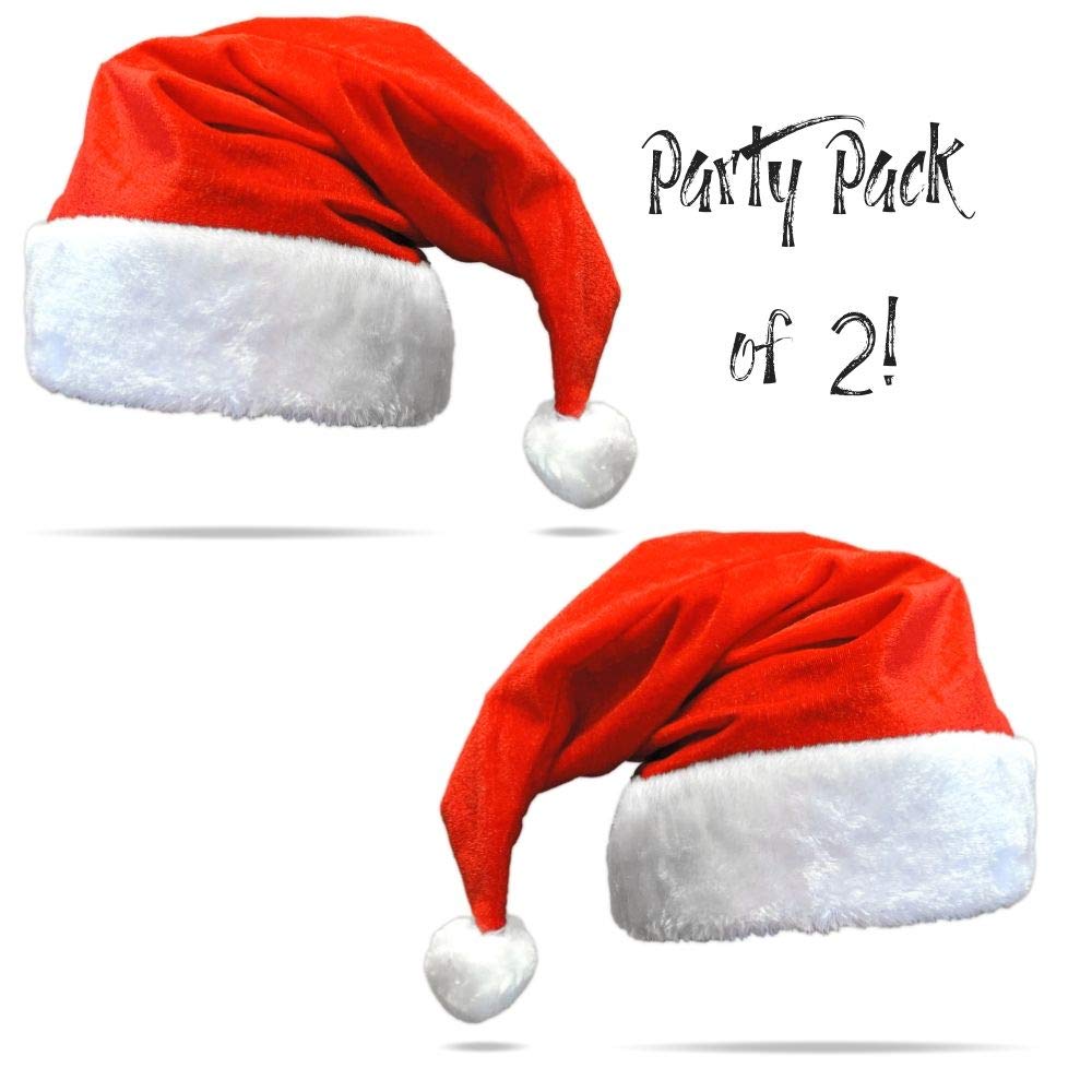 BANBERRY DESIGNS Santa Christmas Hats - Set of 2 Red and White Santa Hats for Xmas Parties - Festive Holiday Accessories for Men and Women - Perfect for Christmas Celebrations, Family Gatherings and Office Parties