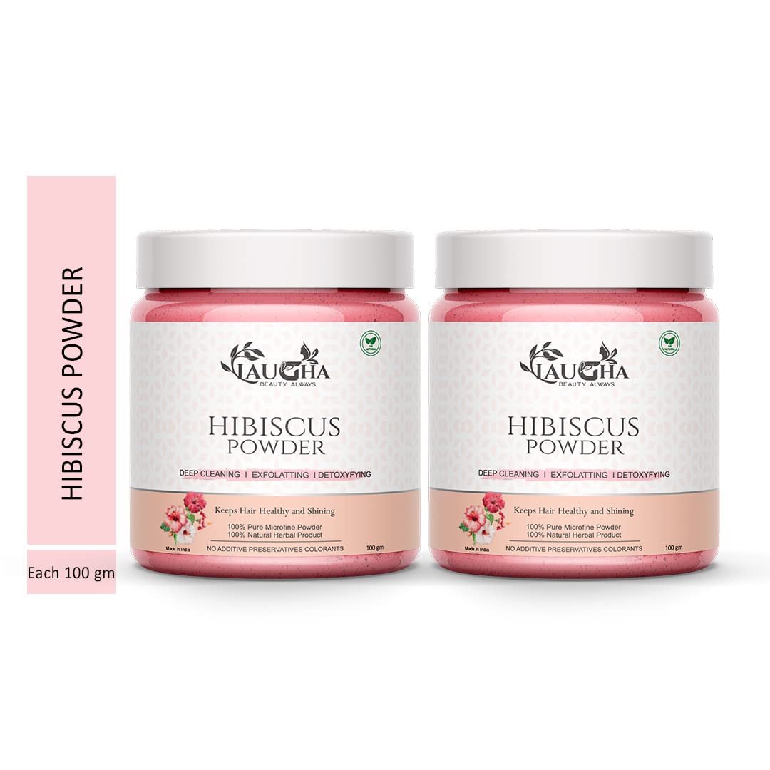 LaughaNatural Organic Hibiscus Powder for Hair & Skin Care - 100% Pure Hibiscus Face Mask & Hair Mask Treatment (Pack of 2 Jars, 200g Total) - Promotes Hair Growth & Glowing Skin for DIY Beauty Routines