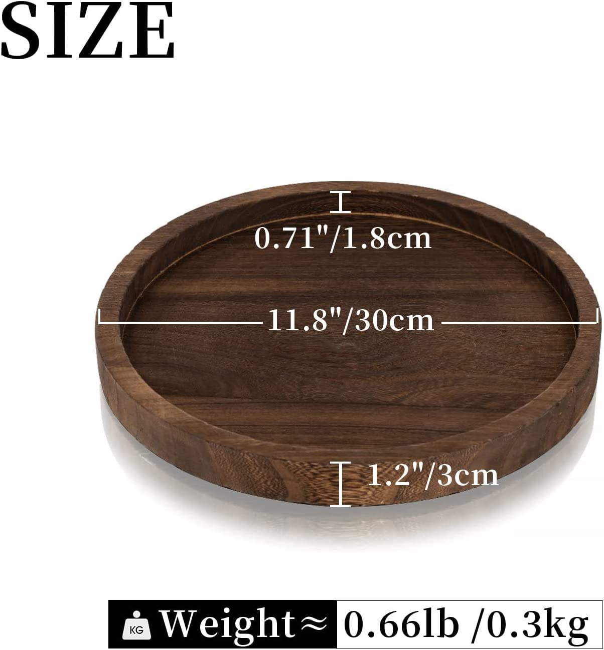 Rustic White Round Wooden Decorative Storage Tray - Farmhouse Coffee Table Centerpiece, Kitchen Counter & Bathroom Organizer - Perfect for Living Room, Bedroom & Home Decor