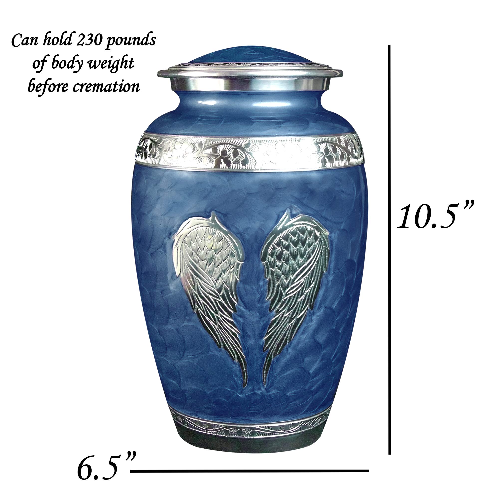Royal Blue Angel Wings Funeral Cremation Urn Set - Personalized Memorial Urn with Matching Keepsake & Velvet Bags - Large Size for Ashes - Perfect for Memorial Services, Home Display & Remembrance Ceremonies