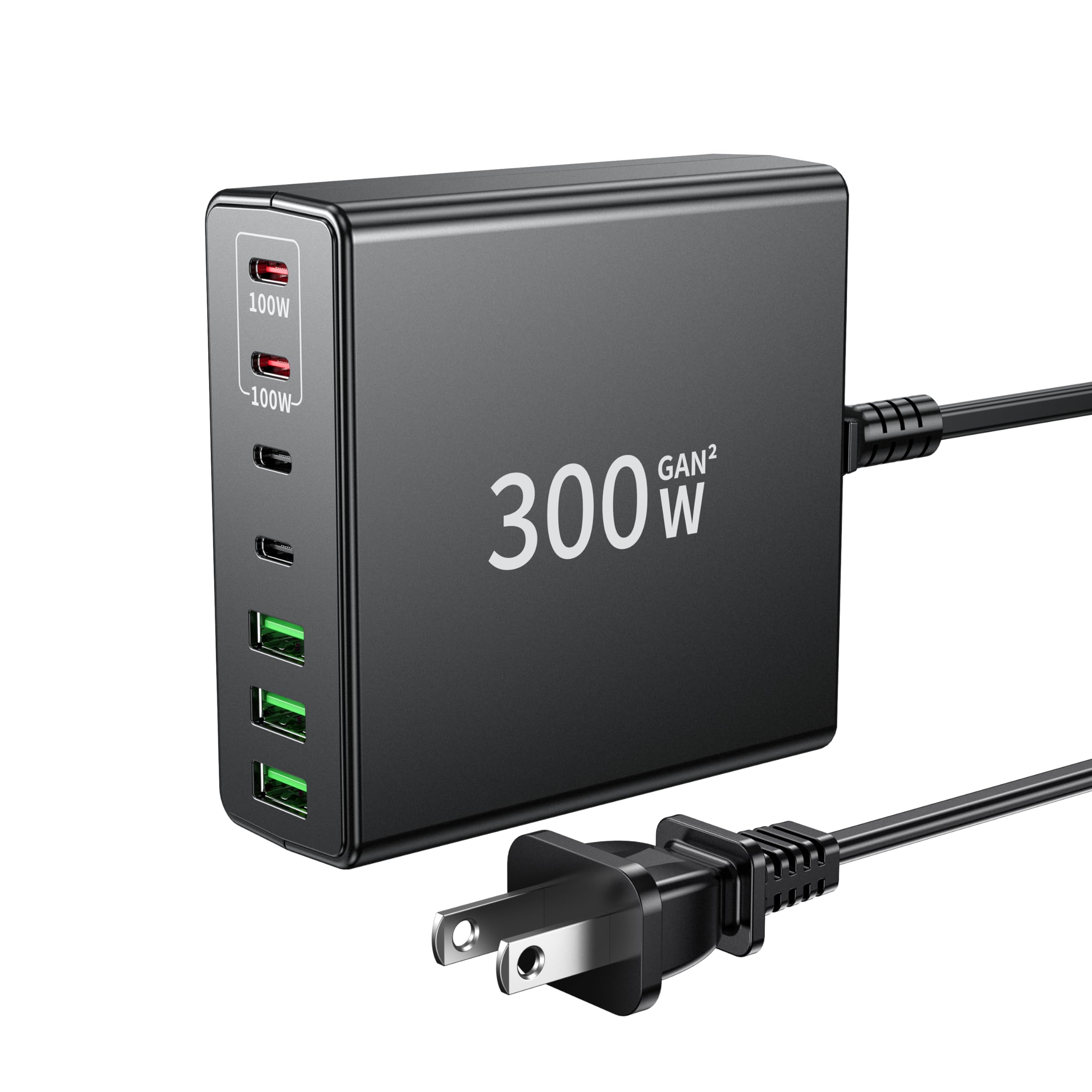300W 7-Port USB C Fast Charging Station with Dual PD 100W & PPS - Compatible with iPhone 15/14/Pro Max, Galaxy Note23, MacBook Pro/Air, iPad, Dell, HP, Surface Laptops - Compact Power Adapter for Home, Office & Travel (Dark Black)