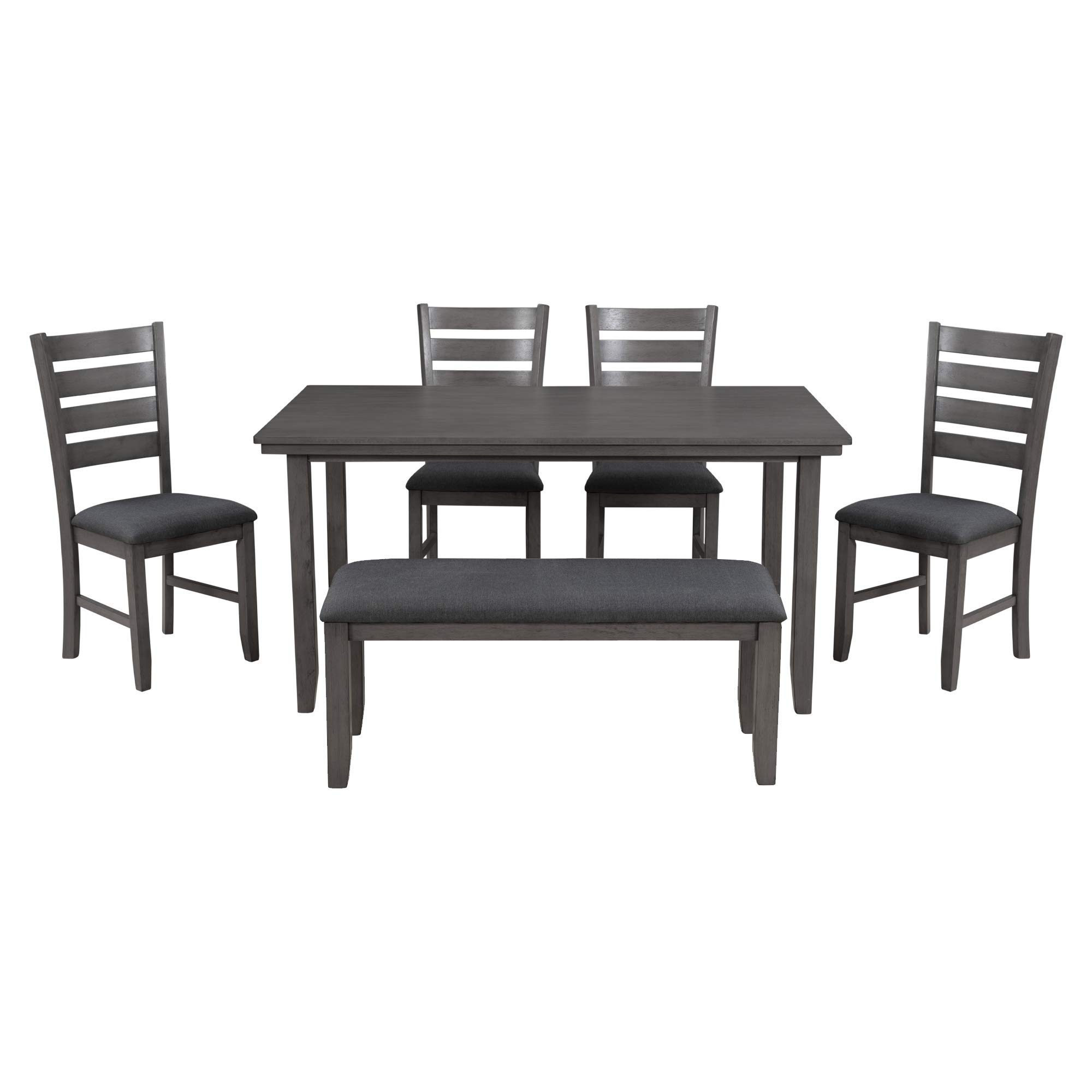 6-Piece Dining Table Set with 4 Chairs and Bench - Rectangular Rubber Wood Kitchen Table for Dining Room & Living Room - Perfect for Family Meals, Entertaining Guests, and Small Space Dining Areas