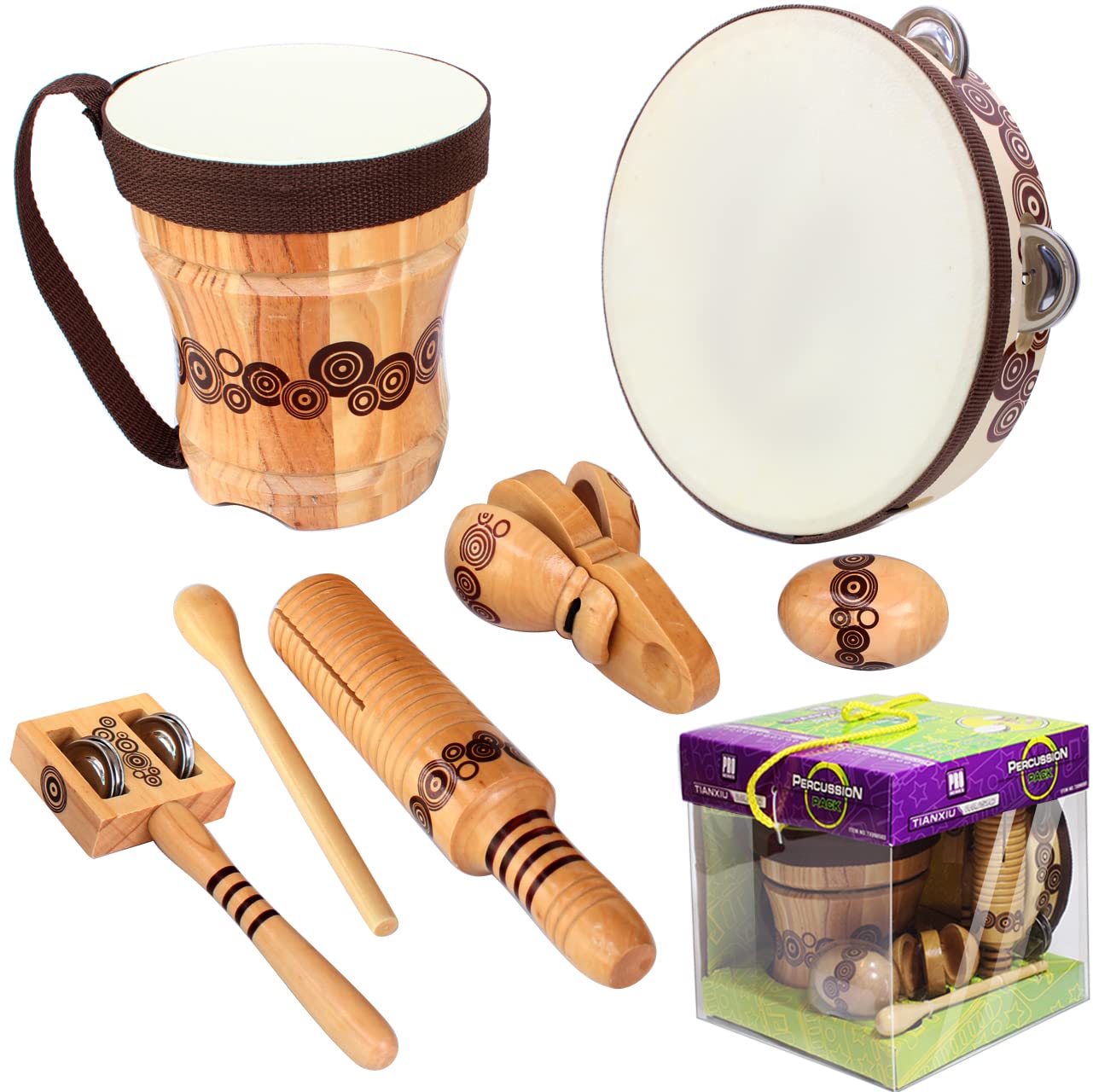 Natural Wooden Musical Instruments Set for Kids - Bongo Drums & Percussion Kit for Toddlers | Preschool Music Education Toys | Perfect for Home Play, Classroom Activities & Early Childhood Development