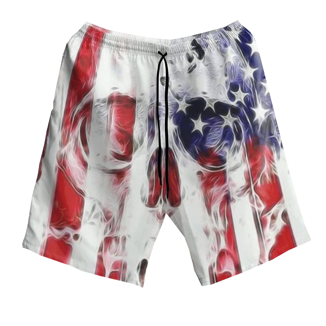 American Flag Men's Swim Trunks - Patriotic Smoke Skull Hawaiian Beach Shorts with Drawstring - XL Size 125 - Perfect for Pool Parties, Summer Vacations & Beach Outings