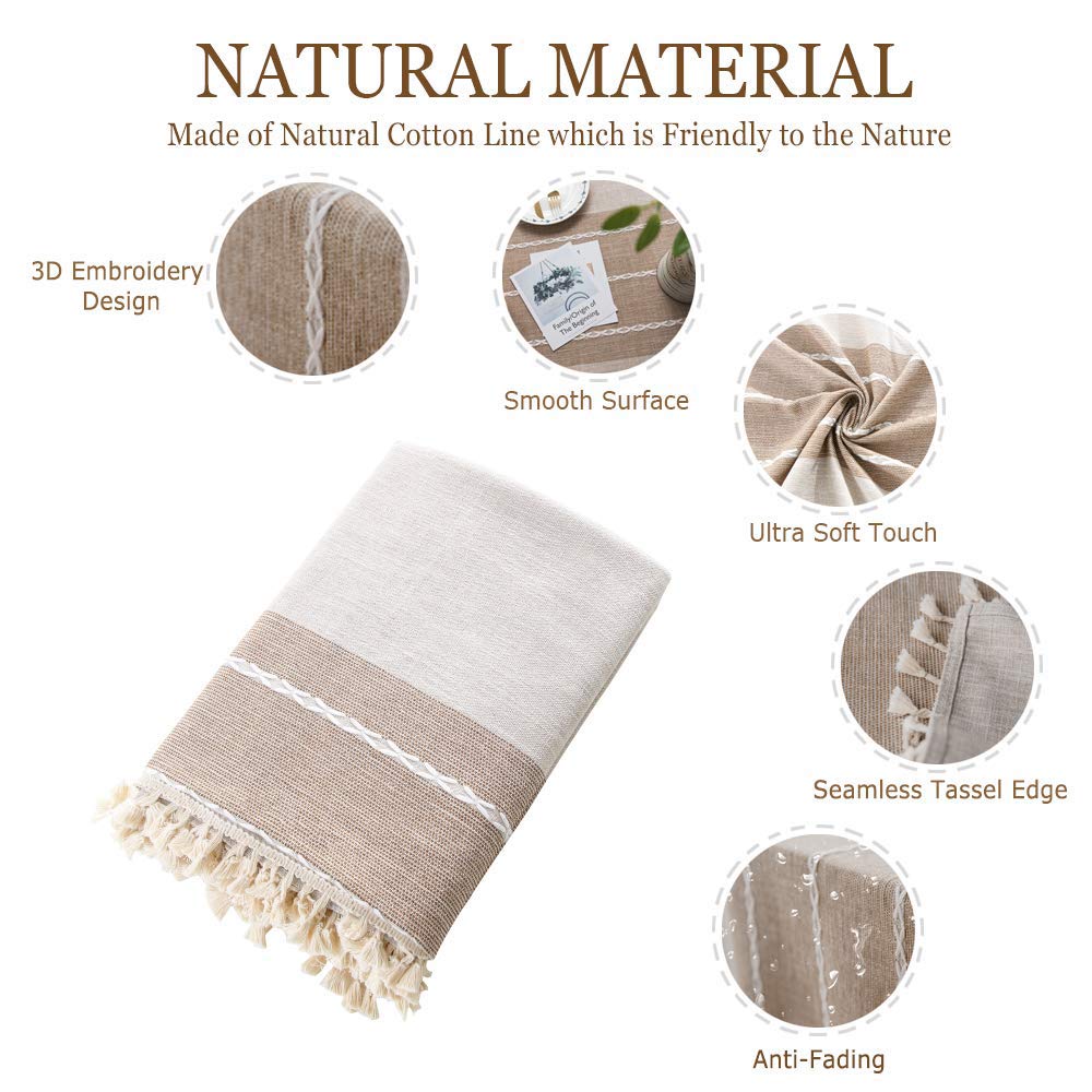 Premium Cotton Linen Tablecloth - 55 x 55 Inch Square Coffee Table Cover for Kitchen Dining, Outdoor Camping & Christmas Decor | Washable & Durable Table Cloth for Parties, Picnics & Holiday Gatherings