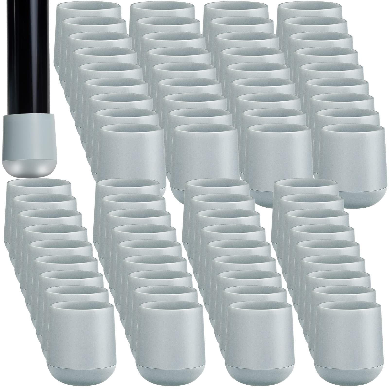 72-Piece Heavy Duty Grey 7/8 Inch Folding Chair Leg Covers - Non-Marring Plastic Furniture Glides for Hardwood Floor Protection - Perfect for Dining Chairs, Office Chairs, and Event Seating