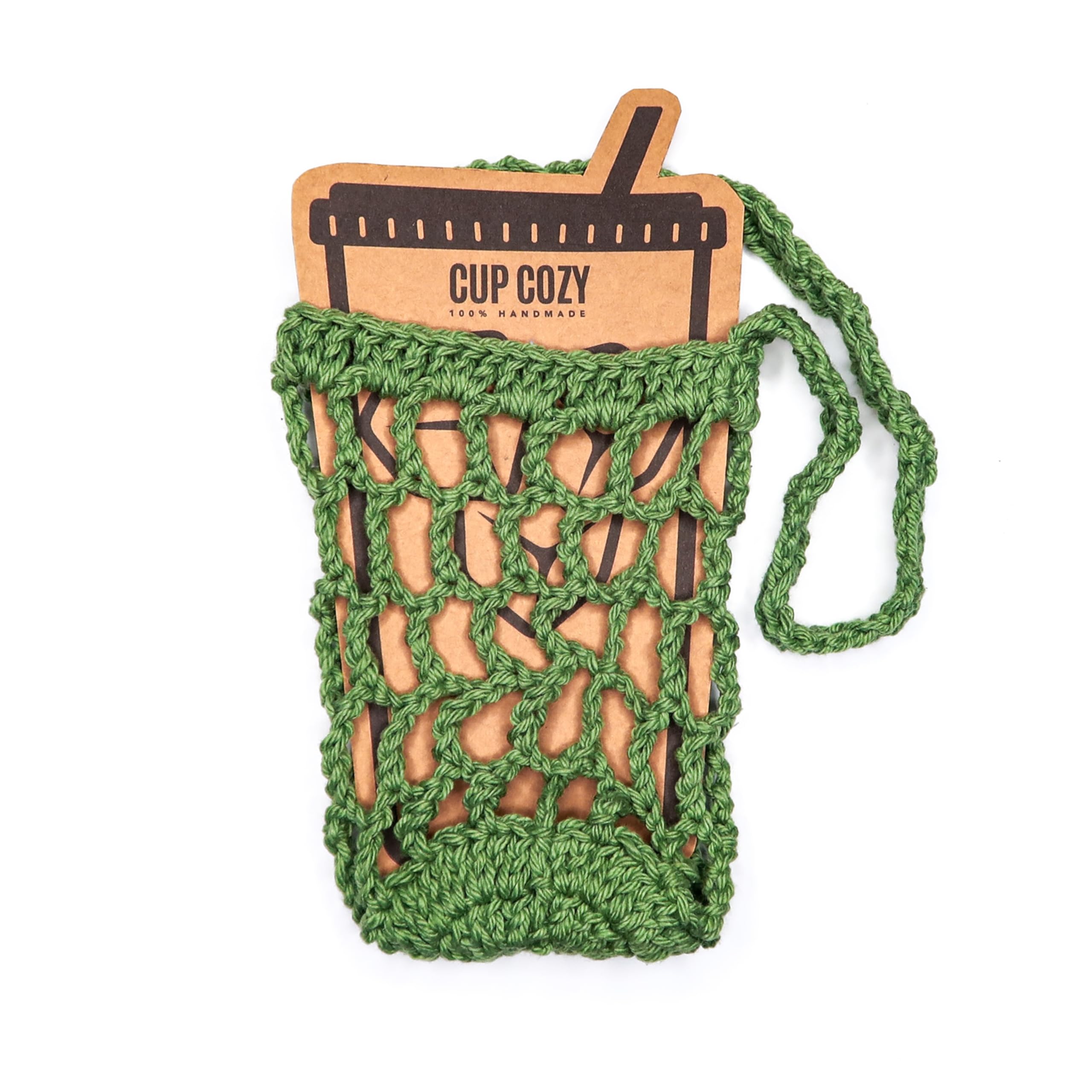 Crochet Mesh Drink Carrier Holder - Sage Green Reusable Beverage Tote for Coffee, Soda & Water Bottles - Perfect for Picnics, Beach Days & Outdoor Adventures