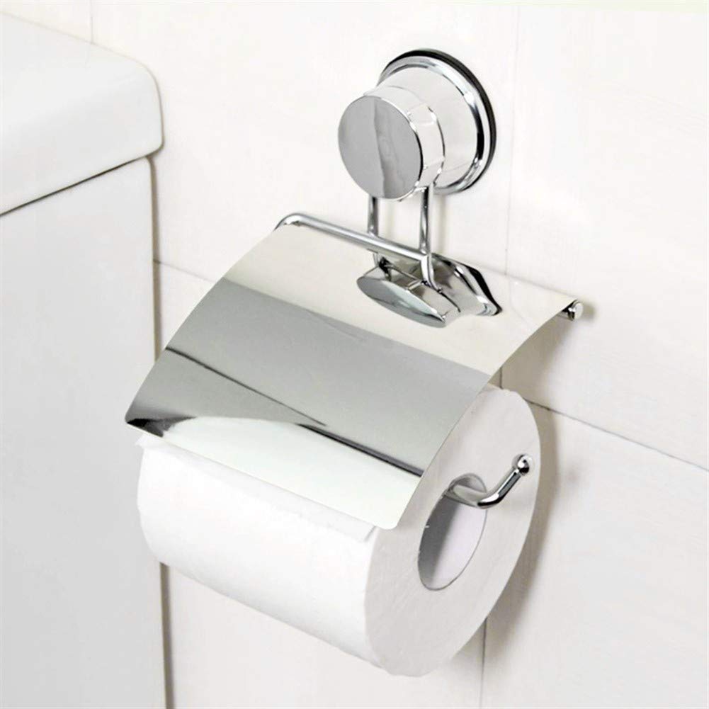 GQQG Suction Cup Toilet Paper Holder with Cover - Waterproof Bathroom Tissue Roll Stand, Chrome Finish for Bathroom Storage | Ideal for Small Spaces, RVs, Boats & Home Use