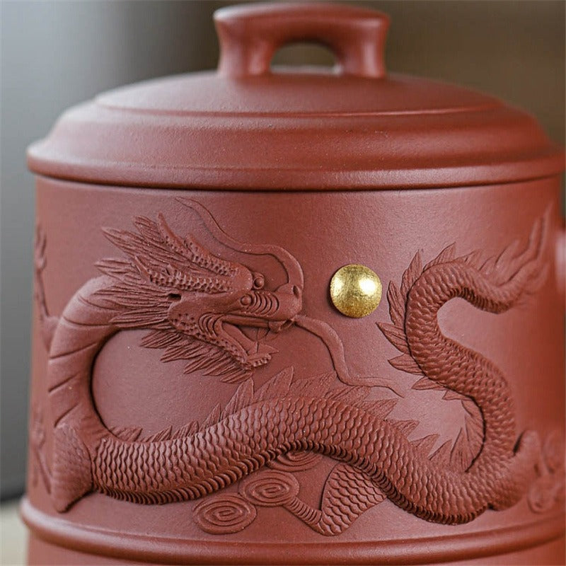 Premium Yixing Purple Clay Tea Mug with Hand-Carved Dragon Design - Authentic Chinese Teapot for Gongfu Tea Ceremony, Gift for Tea Lovers, Perfect for Home & Office Use