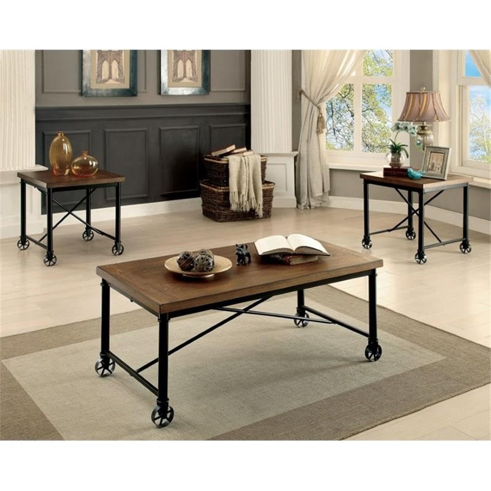 BOWERY HILL 3-Piece Coffee Table Set - Medium Oak Finish - Modern Living Room Furniture for Small Spaces - Perfect for Apartments, Condos & Cozy Homes