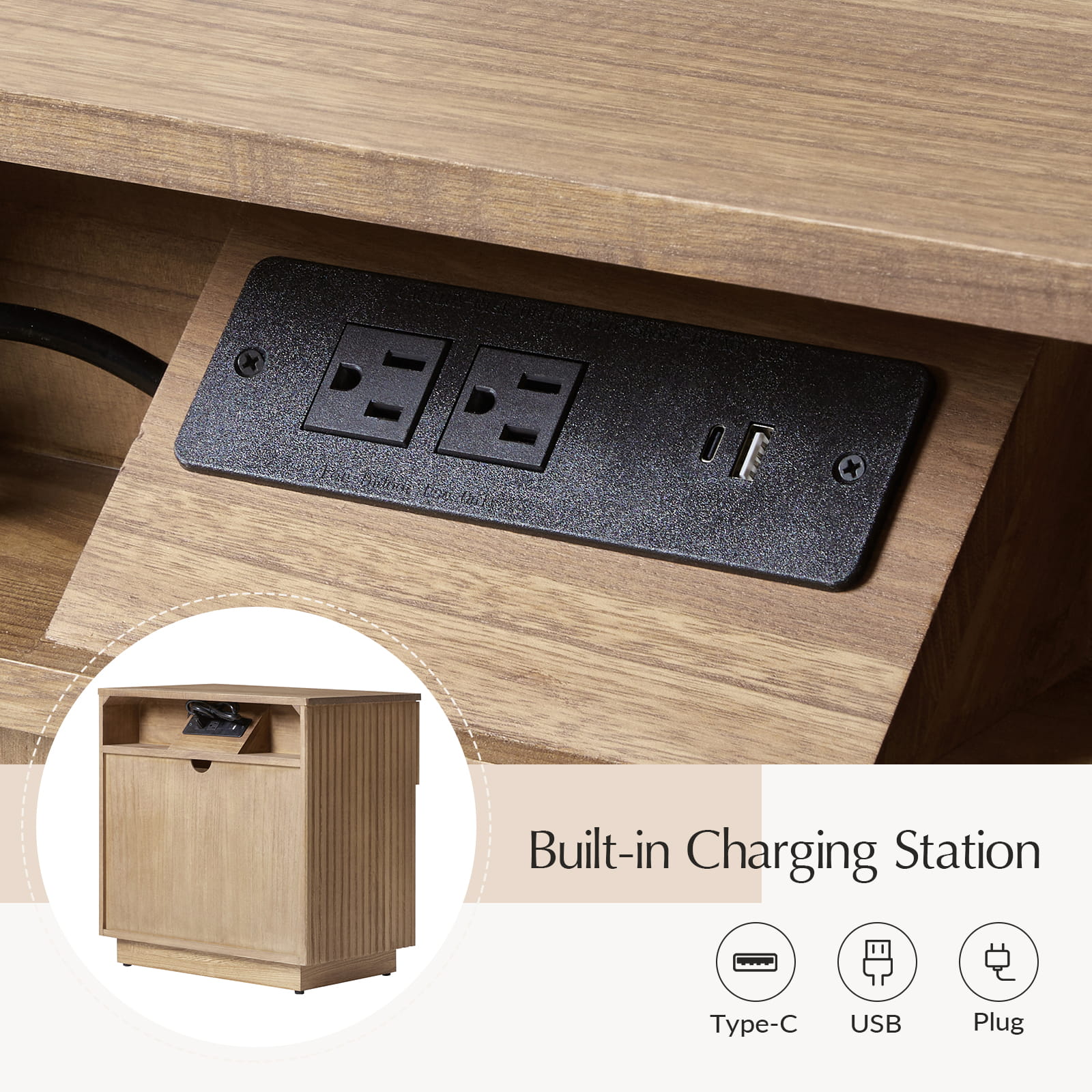 1 Drawer Nightstand with Open Shelf & USB Charging Station - Modern Bedside Table for Small Spaces, Bedroom, Living Room | Optional Types Available