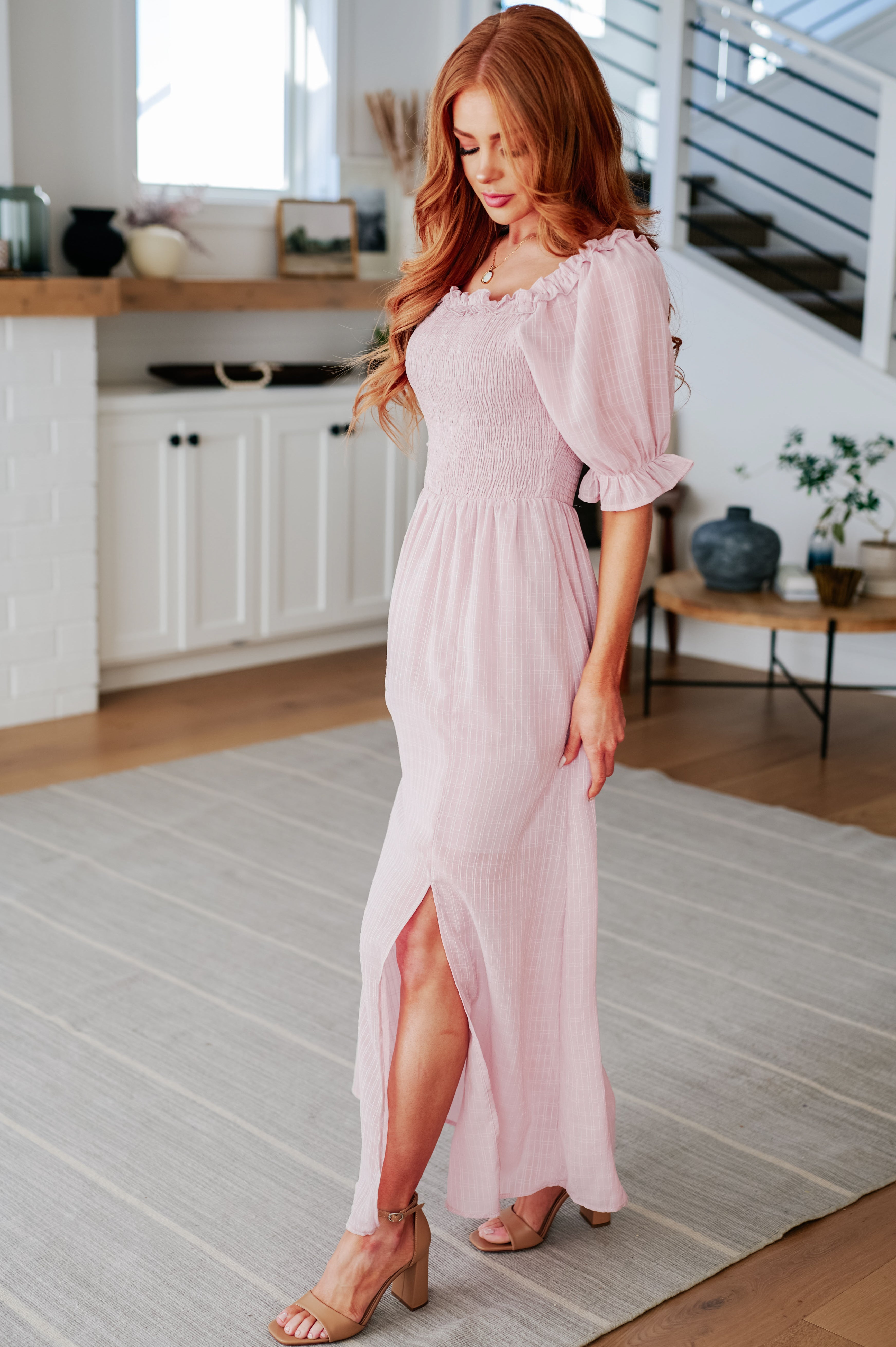 Midday Stroll Dress - Women's Casual Summer Flowy Midi Dress for Beach, Brunch & Outdoor Activities