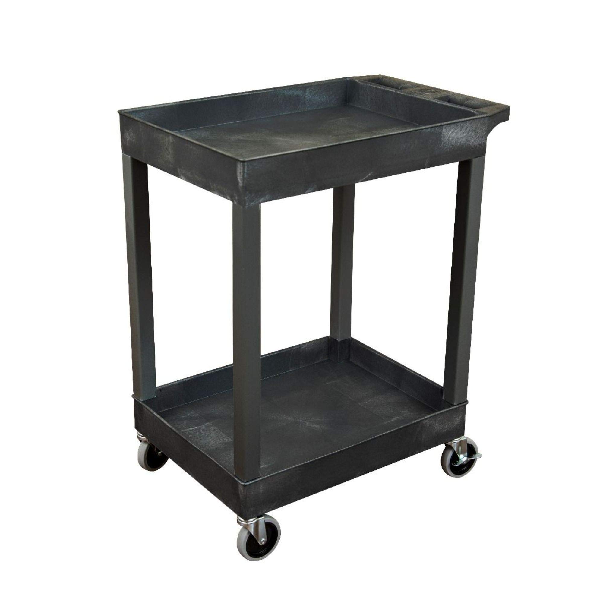 LUXOR SEC11-B-OUTRIG 24x18 Inch Heavy Duty Plastic Utility Cart with 2 Shelves & Outrigger Bins - Perfect for Commercial Kitchens, Restaurants, and Industrial Workspaces