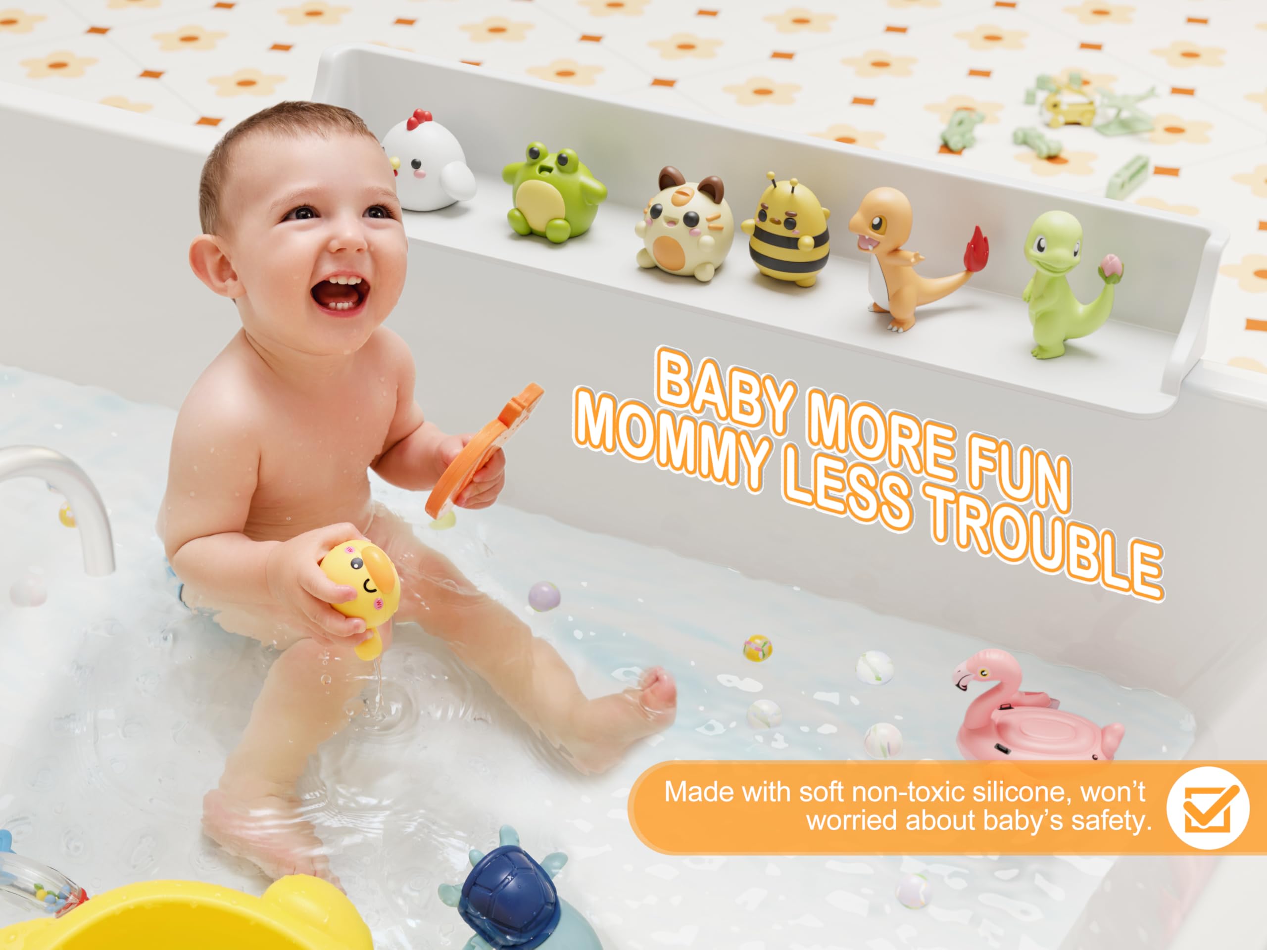 3-Ft Bathtub Splash Guard PlayPad with Strong Suction Cups | Toy Tray Caddy Holder Storage | No-Leak, Mess-Free Bath Time for Kids | White | Perfect for Toddler Bath Safety & Water Play Fun