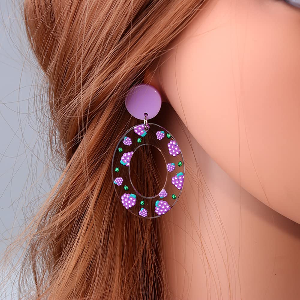 Stylish Acrylic Fruit Dangle Earrings - Geometric Oval Strawberry, Lemon, Grape & Daisy Flower Drop Earrings for Women | Perfect Summer Beach Jewelry for Casual Wear, Parties & Vacation Accessories