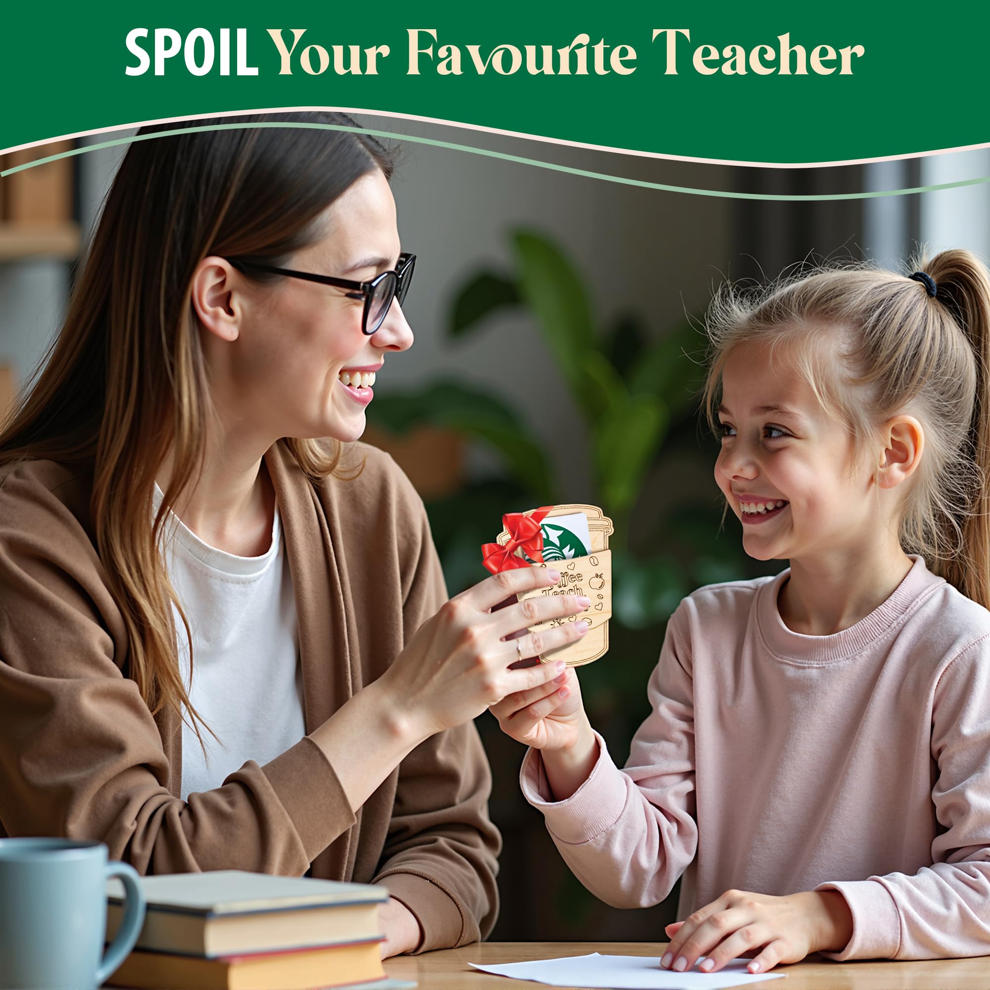 Teacher Gift Card Holder - Coffee Teach Repeat - Sturdy Plywood for Women & Men - Perfect for Teacher Appreciation & End of Year