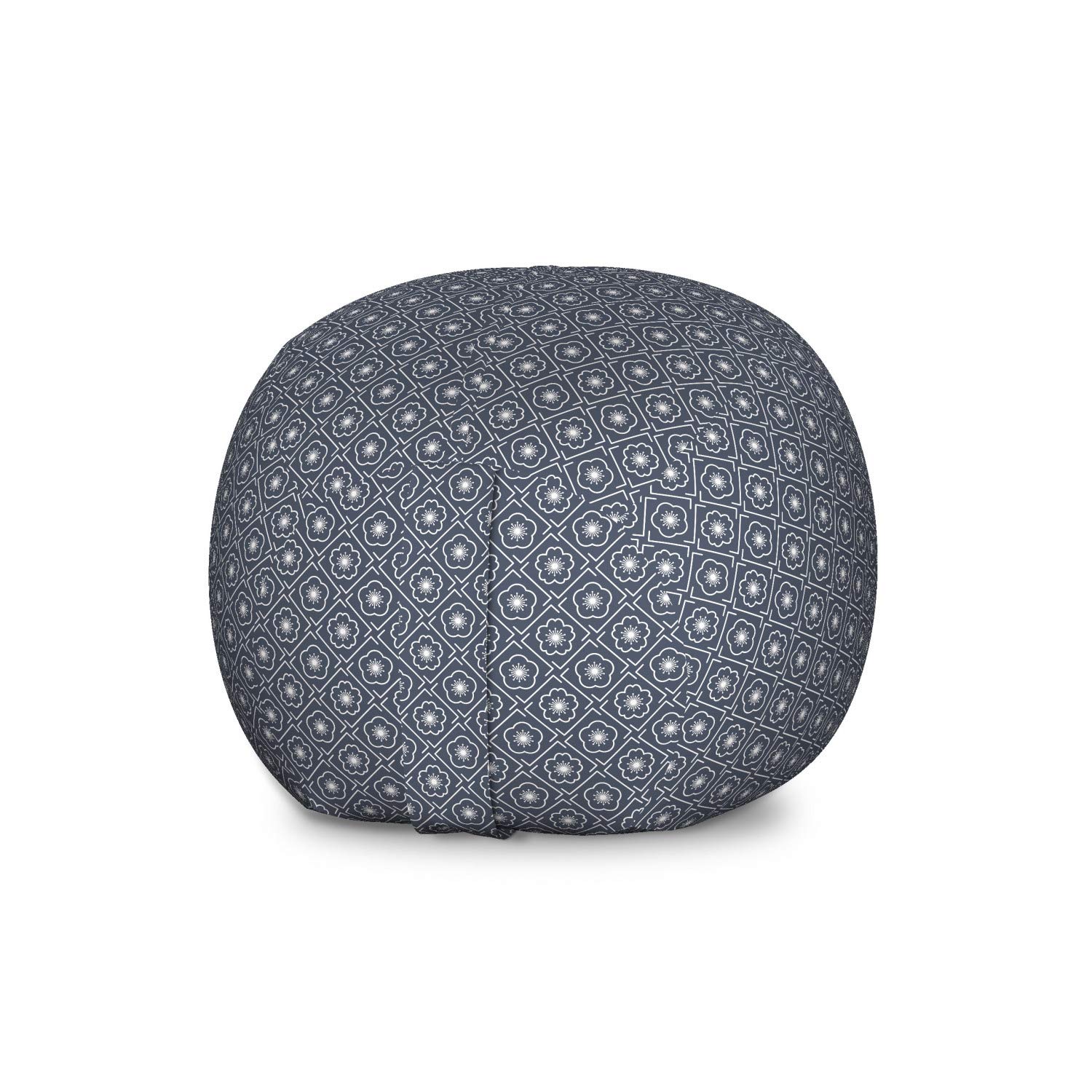 Ambesonne Japanese Storage Toy Bag Chair - Large Washable Stuffed Animal Organizer with Checked Diagonal Spring Flowers Pattern, Dark Blue Grey - Perfect for Kids' Room, Nursery, and Playroom Organization