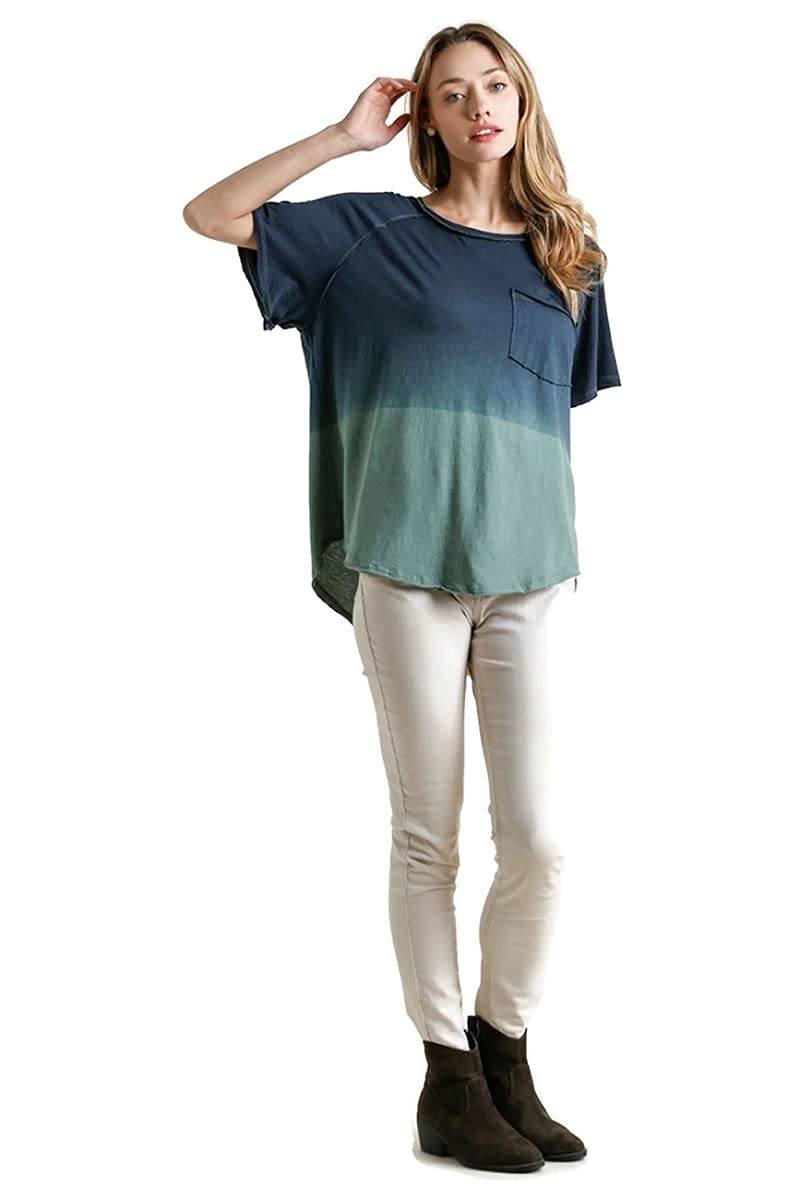 Umgee Women's Dip Dye Raw Edge T-Shirt - Trendy Casual Blouse for Summer Outfits & Boho Style