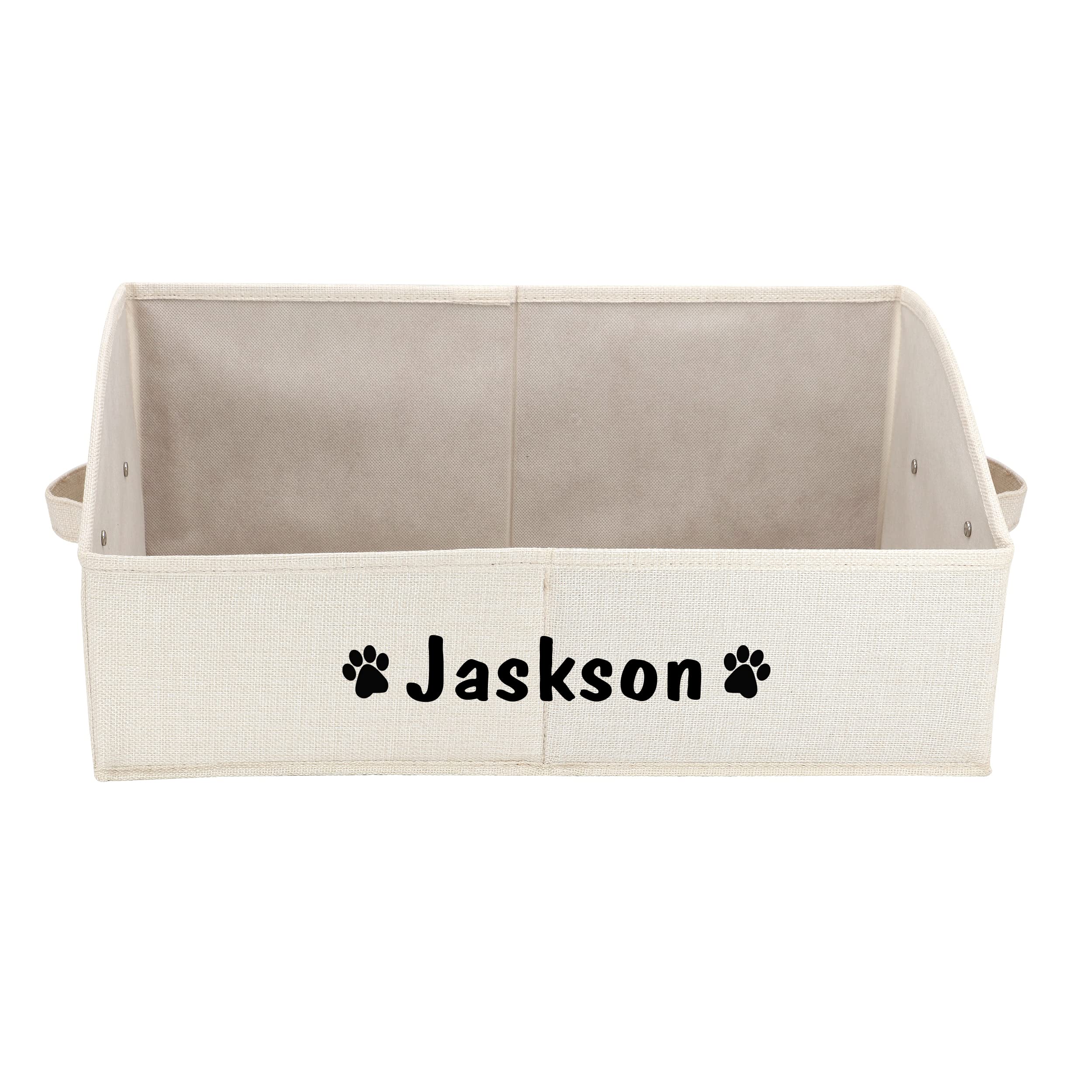 PET ARTIST Personalized Collapsible Dog Toy Storage Basket - Custom Name Dog Toy Organizer with Handles, Large Pet Toy Box for Chew Toys, Clothes & Squeaky Toys (Beige) | Perfect for Living Room, Bedroom & Pet Play Area Organization