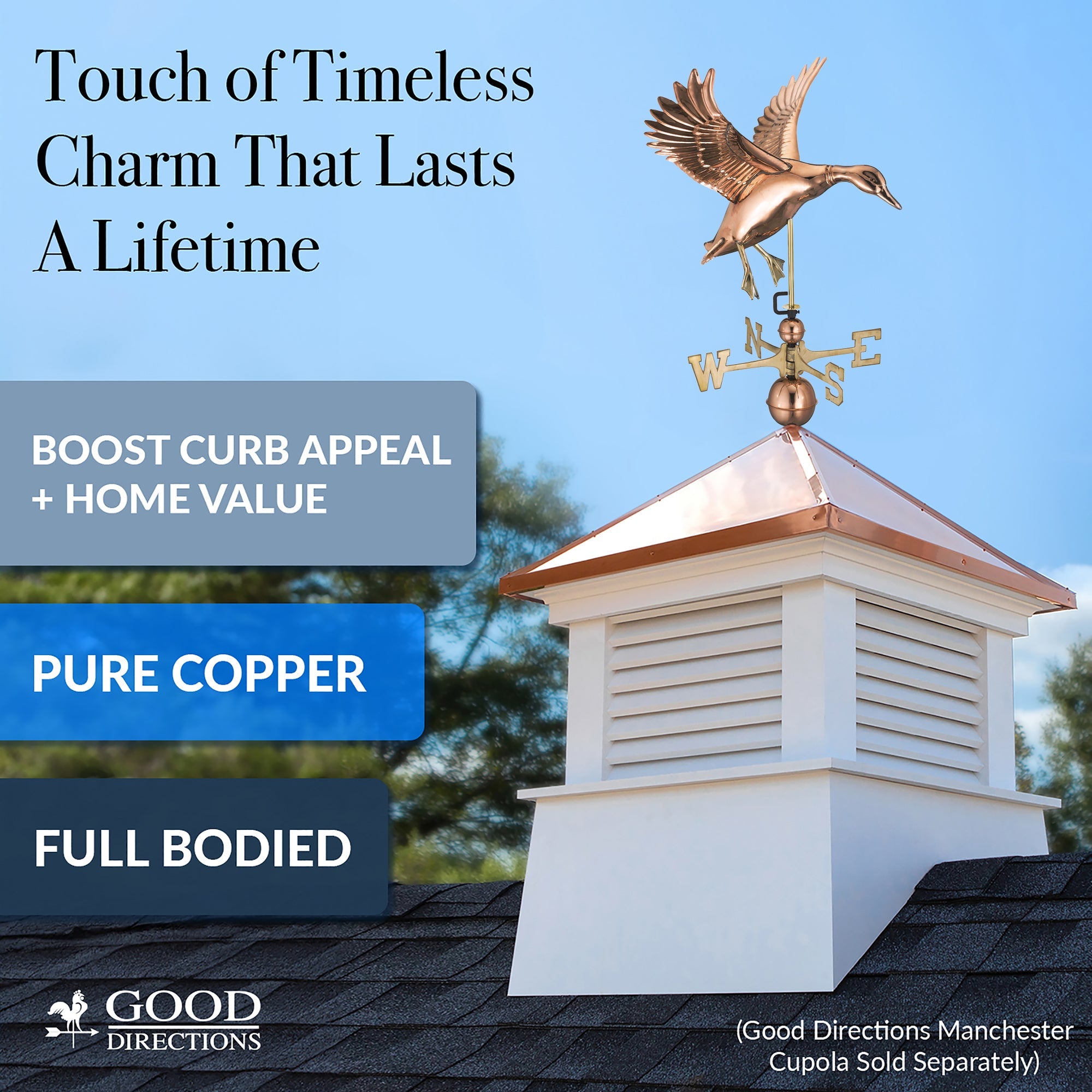 Premium Landing Duck Weathervane for Garden & Roof - Handcrafted Copper Outdoor Decor | Perfect for Farmhouse, Cottage & Backyard Decoration