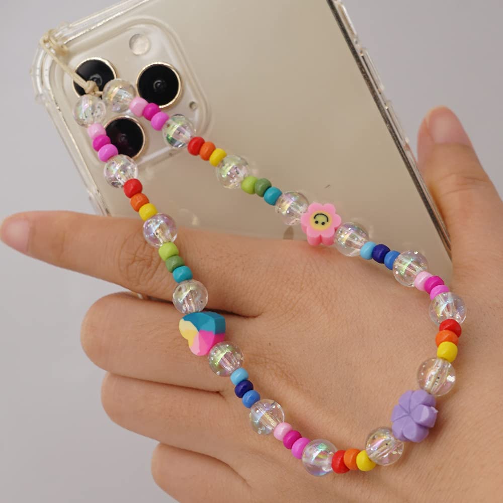 ISYSUII Beaded Phone Lanyard Wrist Strap - Colorful Smiley Acrylic Beads Anti-Lost Phone Charm for Women & Girls | Trendy Summer Accessory | Perfect for Work, Travel, Shopping & Daily Use