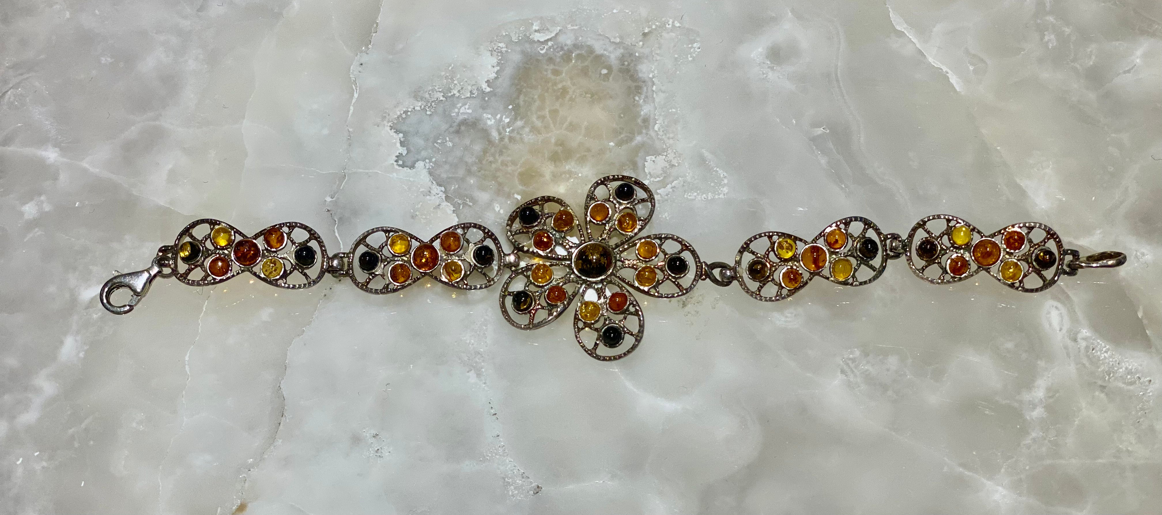 Elegant Amber Floral Bracelet for Women - Handmade Beaded Jewelry with Natural Stones - Perfect for Weddings, Parties & Everyday Wear