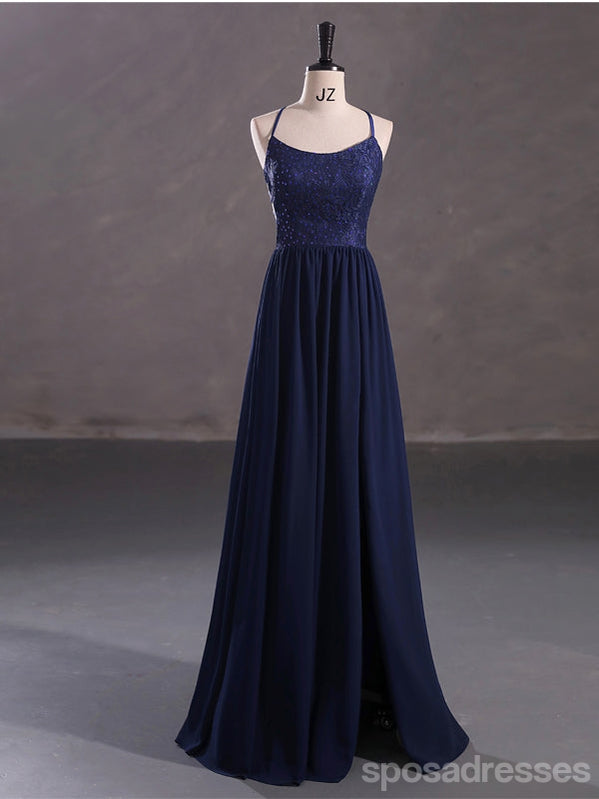 Elegant Navy Blue A-Line Spaghetti Strap Prom Dress for Women - Affordable Long Formal Gown for Homecoming, Ball & Evening Events - Style #13055