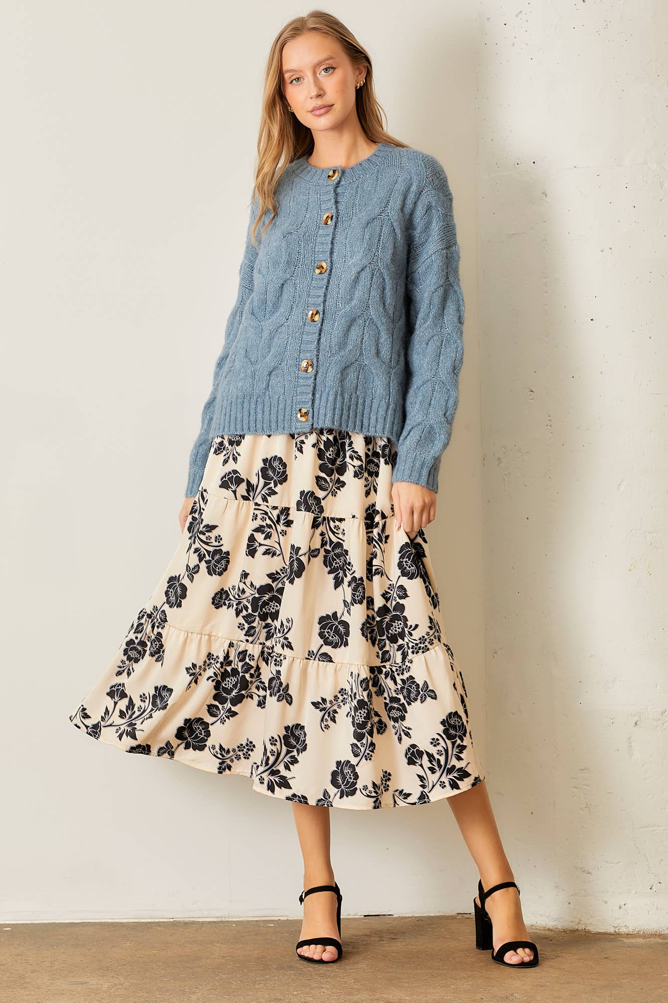 Floral Satin Print Midi Skirt for Women - Cream & Multi Color Summer Skirt | Elegant A-Line Skirt for Casual Wear, Office, Date Night & Special Occasions