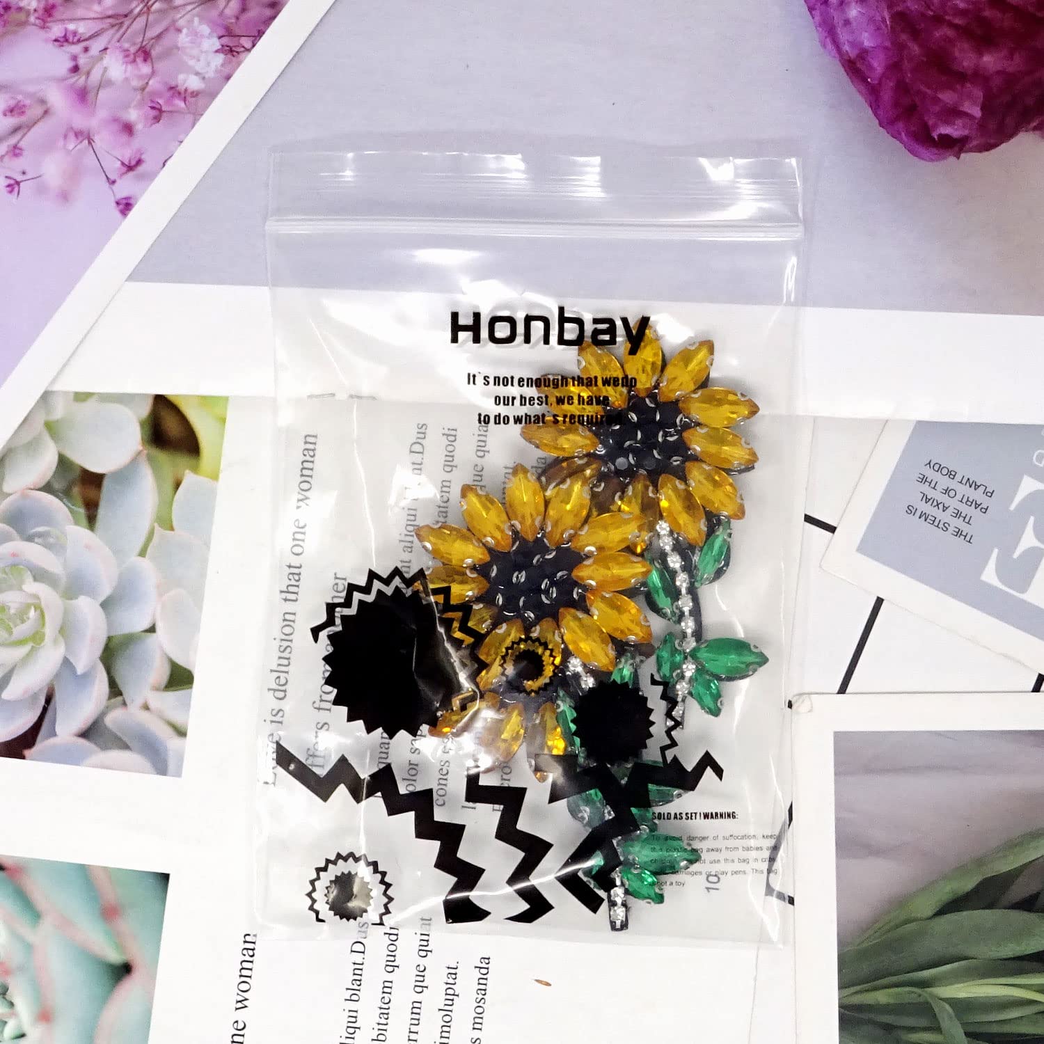 Honbay 3PCS Rhinestone Sunflower Sew-on Patches - Felt Embroidery Applique for Clothes, Dress, Hat, Jeans, Jacket, Pants & Mask Decorations - DIY Fashion Accessories for Women's Clothing & Costume Design