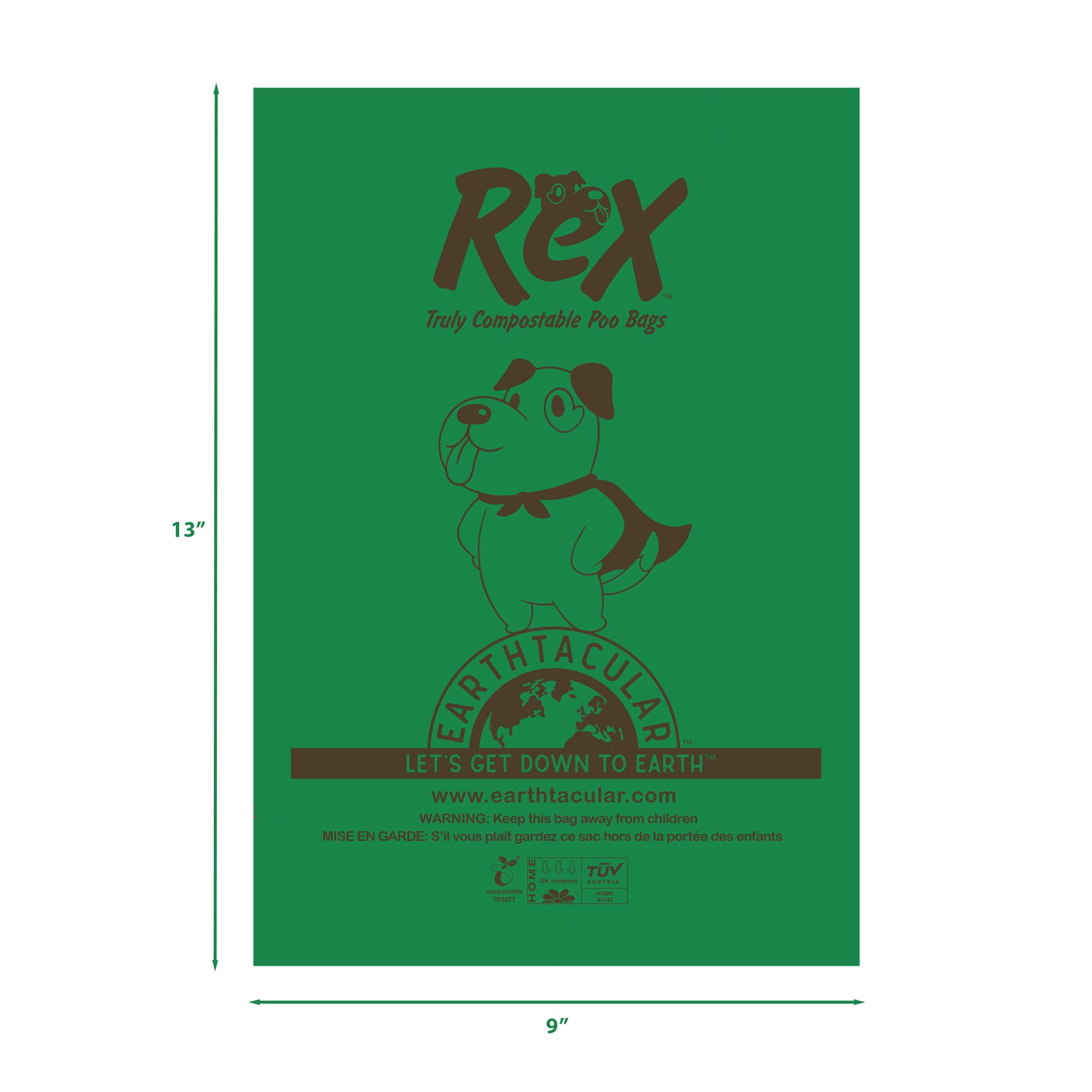 REX Certified Home Compostable Dog Poop Bags - Eco-Friendly, Plant-Based, Unscented, Extra Thick & Leak-Proof Waste Bags (9x13 Inches, 150 Count) - Perfect for Daily Dog Walks, Park Visits & Backyard Cleanup