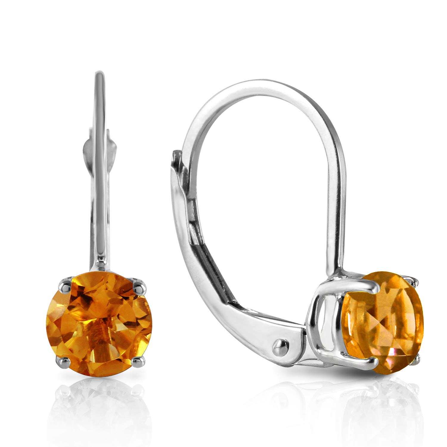 14K White Gold Leverback Earrings with Genuine Citrine Gemstone - Elegant Dangle Earrings for Women, Perfect for Weddings, Parties & Special Occasions