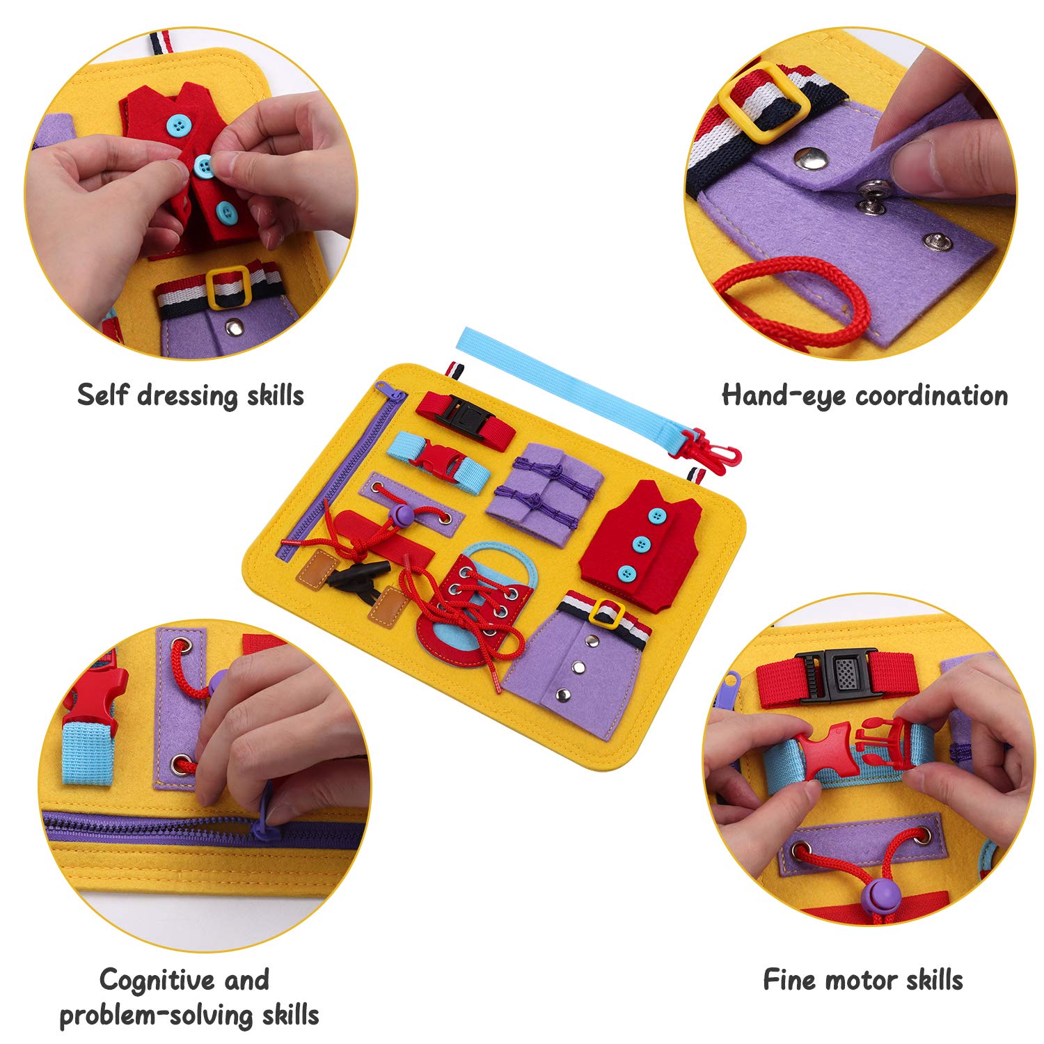 Montessori Busy Board for Toddlers - Sensory Learning Toys for Fine Motor Skills, Preschool Education & Autism Development - Perfect for Airplane, Car & Home Play