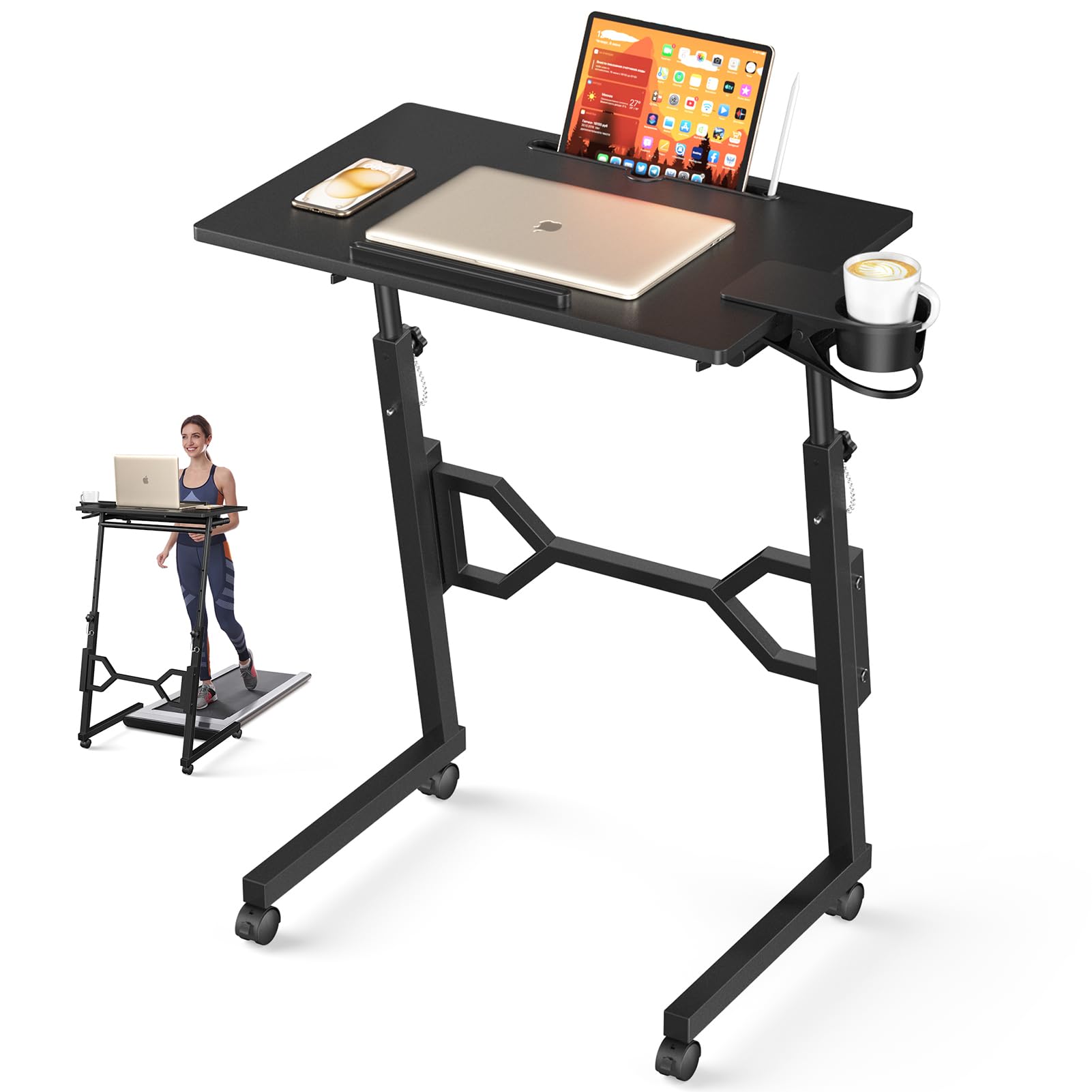 Portable Treadmill Desk with Adjustable Height & Wheels - Treadmill-Compatible Standing Desk for Laptops & Tablets - Perfect for Home Office, Work from Home & Fitness Enthusiasts