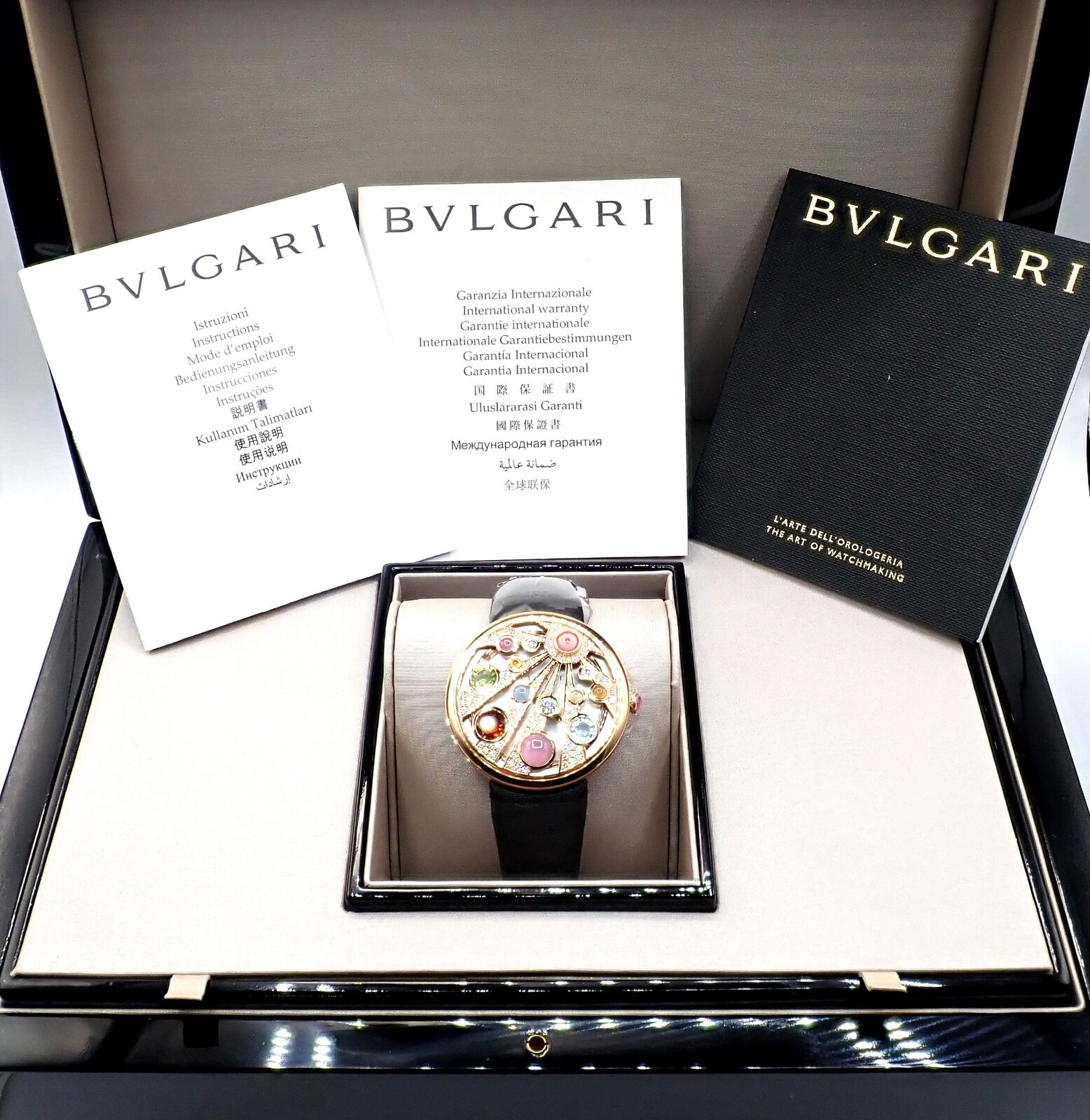 Bulgari Mediterranian Eden 18k Rose Gold Diamond Watch with Mother of Pearl Dial & Color Stones - Luxury Women's Timepiece for Special Occasions & Evening Events