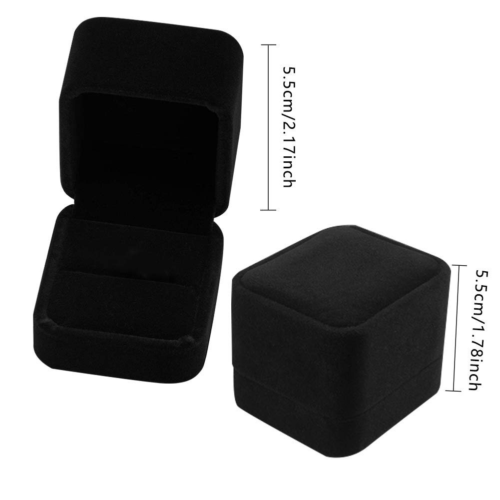 2 PCS Velvet Jewelry Gift Box - Wedding Ring Box for Engagement, Proposal, Anniversary & Birthday - Small Jewelry Storage for Rings, Earrings & Cufflinks - Perfect for Wedding Ceremony, Gift Giving & Jewelry Organization (Black)