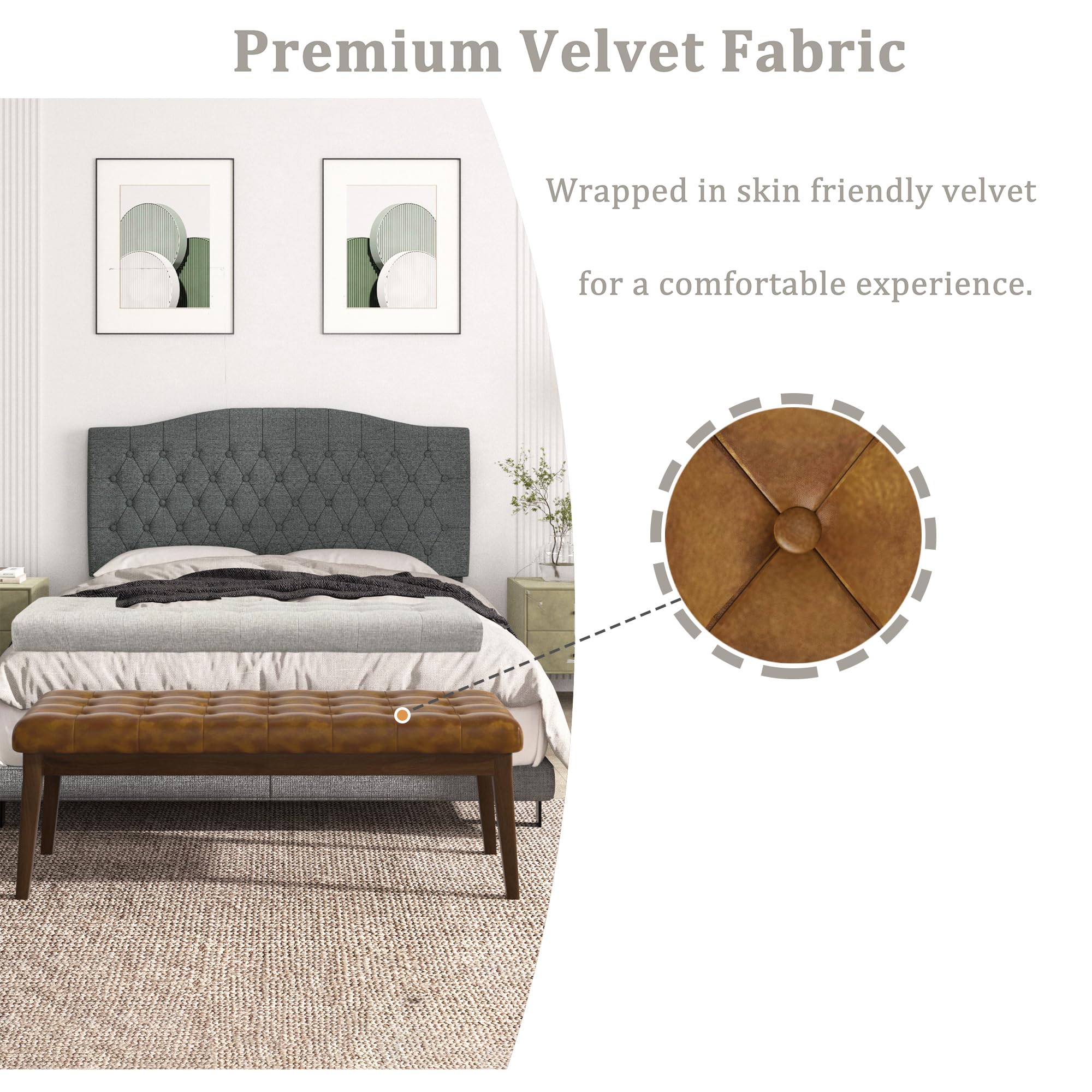 Faux Leather Tufted Bedroom Bench with Solid Wood Legs - Stylish End of Bed Bench for Bedroom, Living Room & Entryway (Brown) | Perfect for Seating, Storage & Home Decor