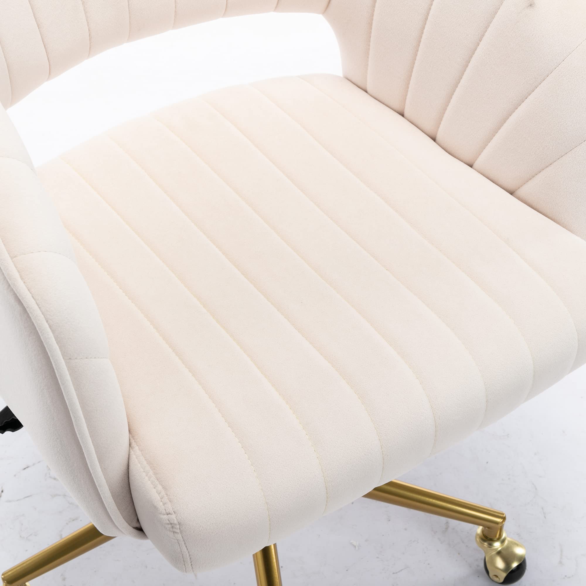 Velvet Ergonomic Office Chair - Adjustable Swivel Task Chair with Arms, Wheels & Metal Base - Comfortable Upholstered Computer Desk Chair for Home Office, Gaming & Makeup Station - Beige Velvet Decorative Chair (Perfect for Small Spaces & Work From Home)