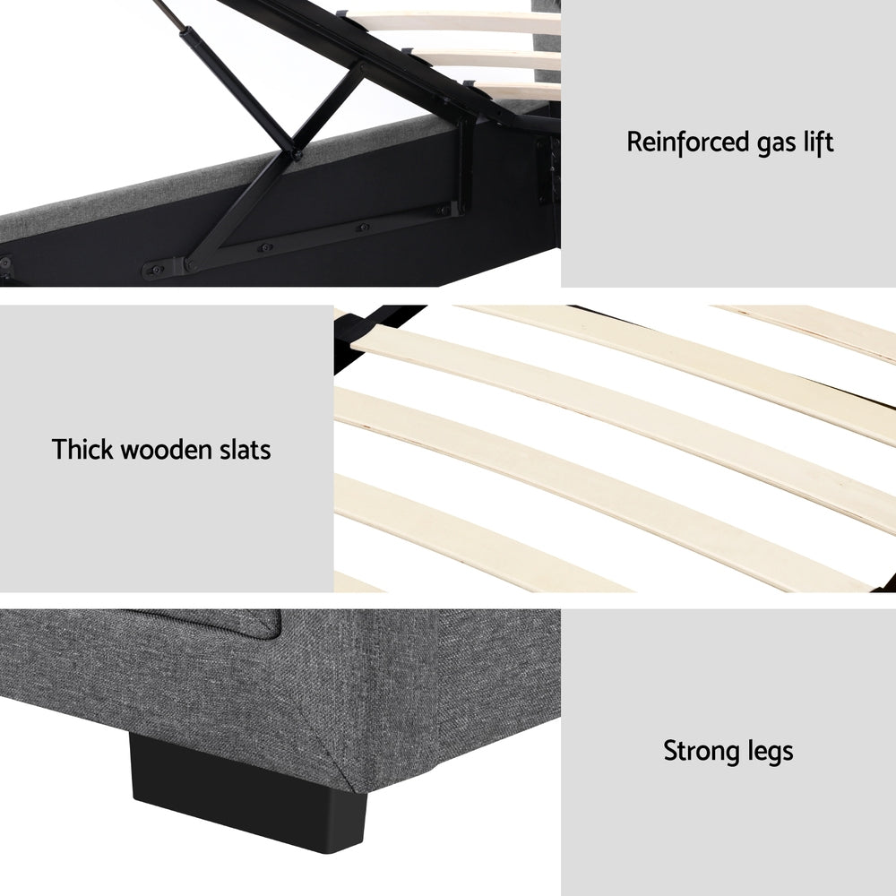 Bronte Storage King Single Bed Frame Grey - Space-Saving Bed with Underbed Storage for Small Rooms & Apartments