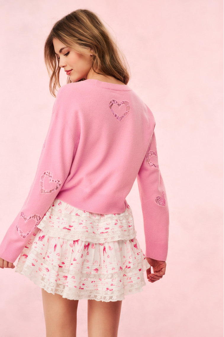 Parson Lace Heart Pullover Sweater - Women's Romantic Knit Top for Valentine's Day & Date Night Outfits