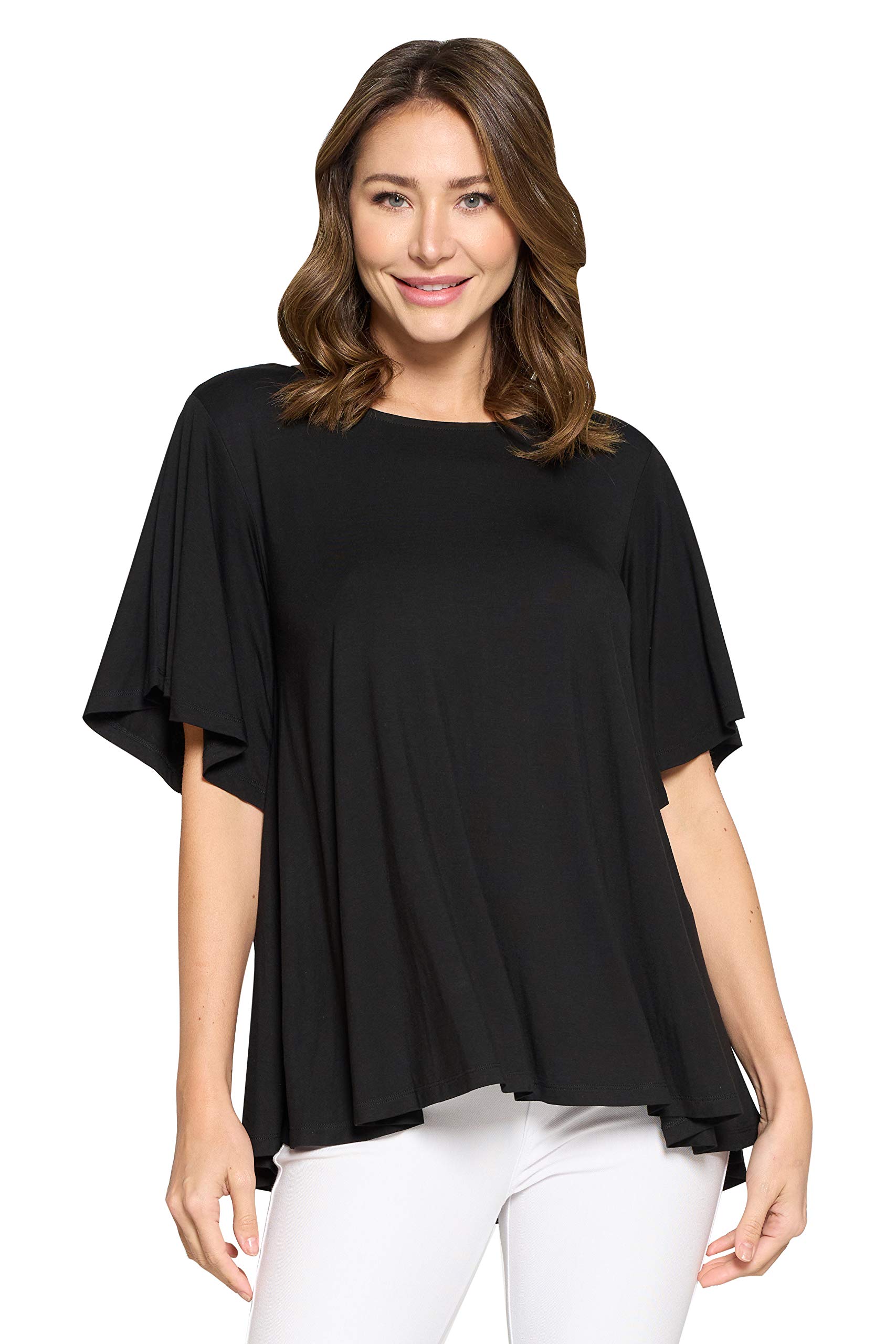 Women's Short Sleeve Round Neck Flowy Tunic Top - Soft & Comfortable Blouse for Casual Wear, Work & Summer Outfits