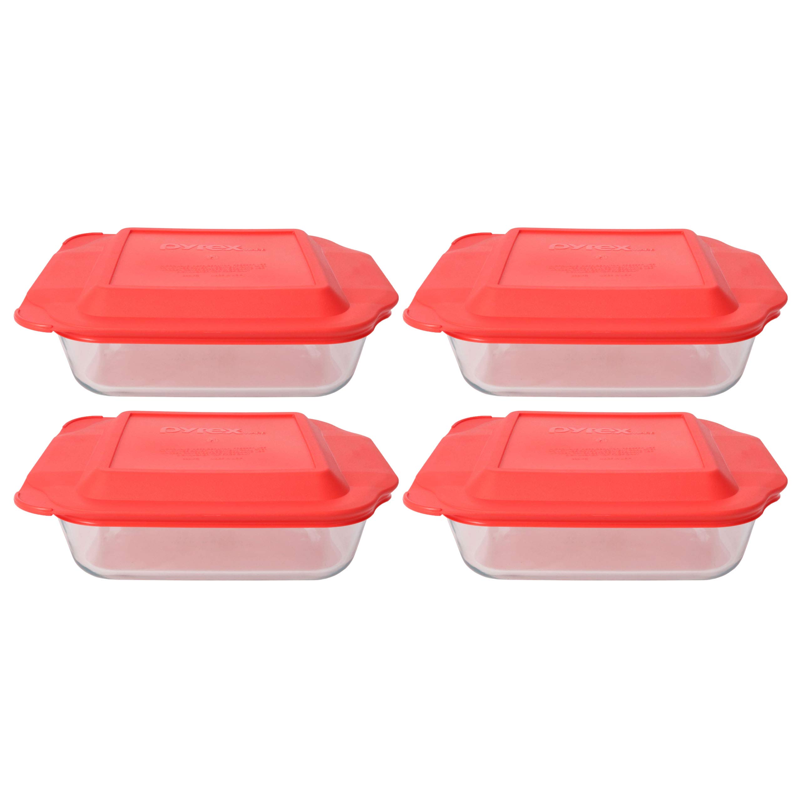 Pyrex 4-Piece 222 Square Glass Baking Dish Set with 4 Red Lids - Oven, Microwave & Freezer Safe - Made in USA - Perfect for Casseroles, Brownies & Meal Prep