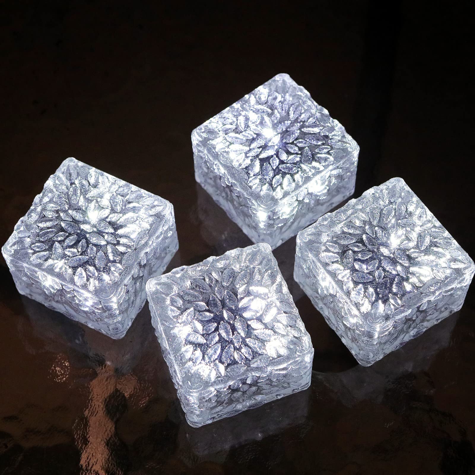 Solar Powered Brick Lights - Waterproof Outdoor Solar Lights for Garden, Patio, Yard, Walkway & Pathway Decor (4 Pack, 2.8x2.8 Inch) - Perfect for Landscape Lighting, Driveway Borders & Backyard Illumination