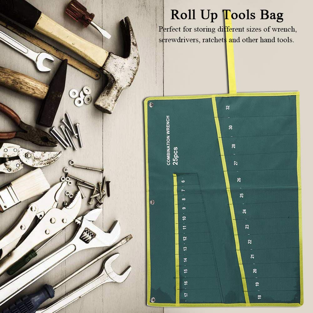 CHICIRIS 25-Pocket Canvas Tool Roll Up Holder - Wrench Organizer Bag for Crafts, DIY, Home & Workshop - Durable Multi-Pocket Tool Storage for Mechanics, Plumbers & Handymen