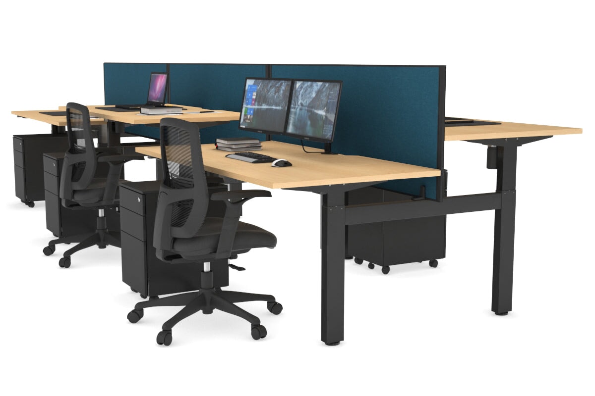 Adjustable 6-Person H Bench Workstation - Black Frame [1200L x 800W with Cable Management] for Office, Coworking Space & Conference Room