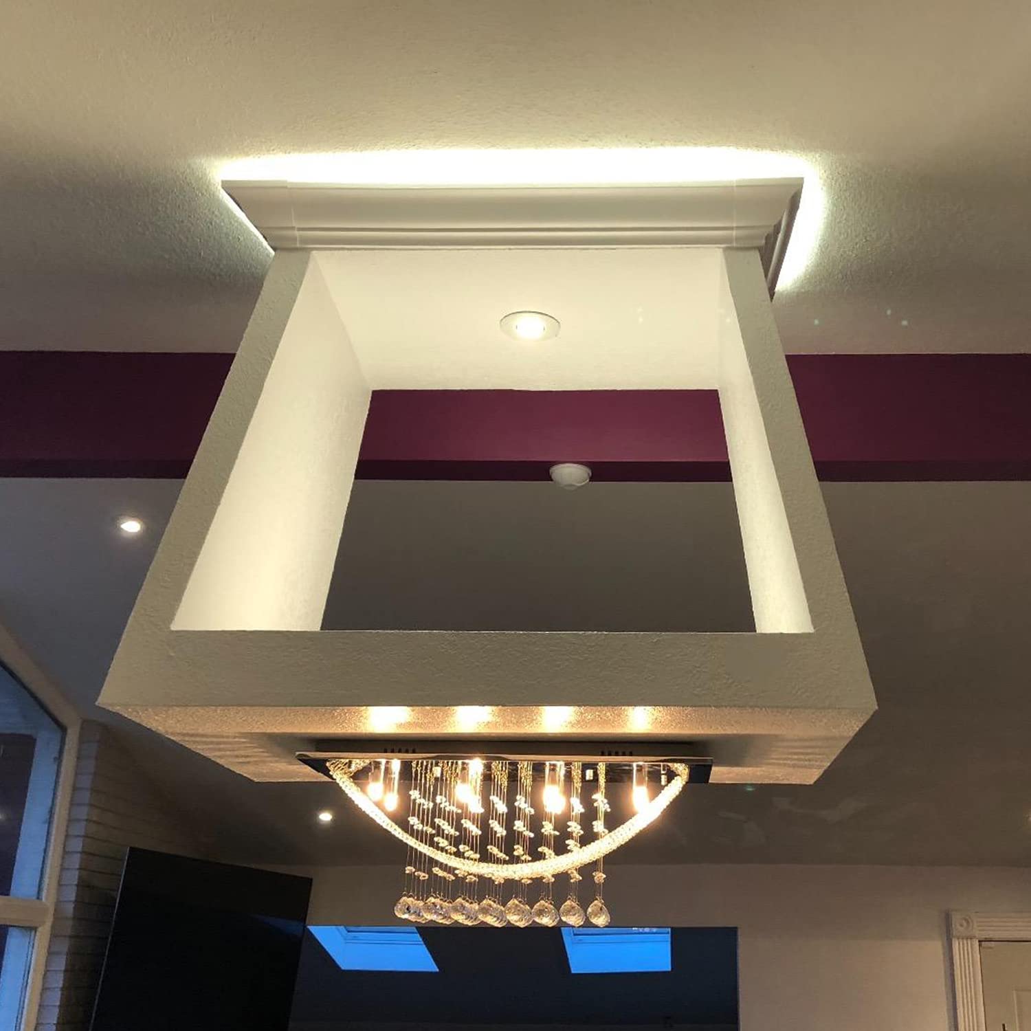 8-Light Silver Rectangle Crystal Raindrop Chandelier - Modern Flush Mount Ceiling Light Fixture for Living Room, Kitchen Island, Dining Room, Closet & Wedding Decor | Elegant Lighting Solution for Home & Event Spaces