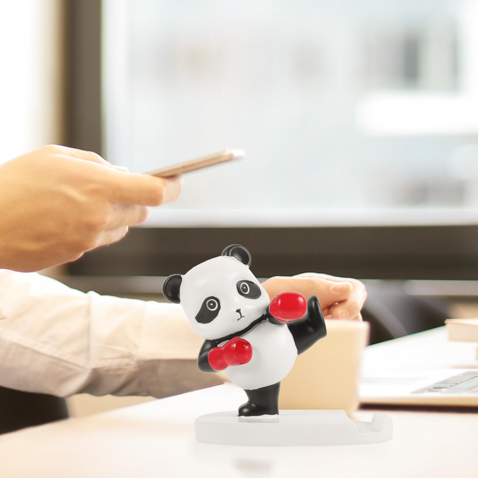 BESPORTBLE Cute Panda Phone Stand - Adjustable Resin Cell Phone Holder for Desk, Office & Home Use | Perfect Gift for Girls & Animal Lovers | Compatible with All Smartphones (Black & White)